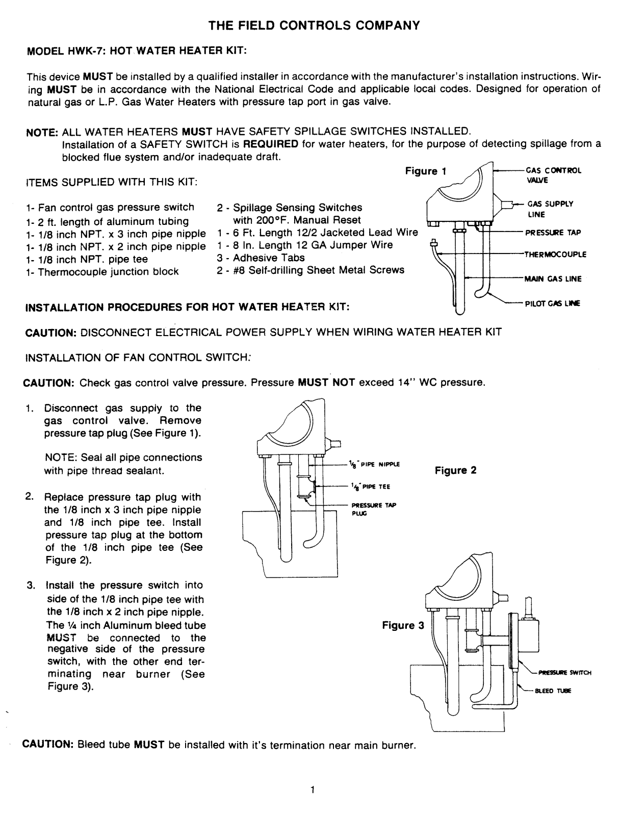 Field controls HWK-7 User Manual