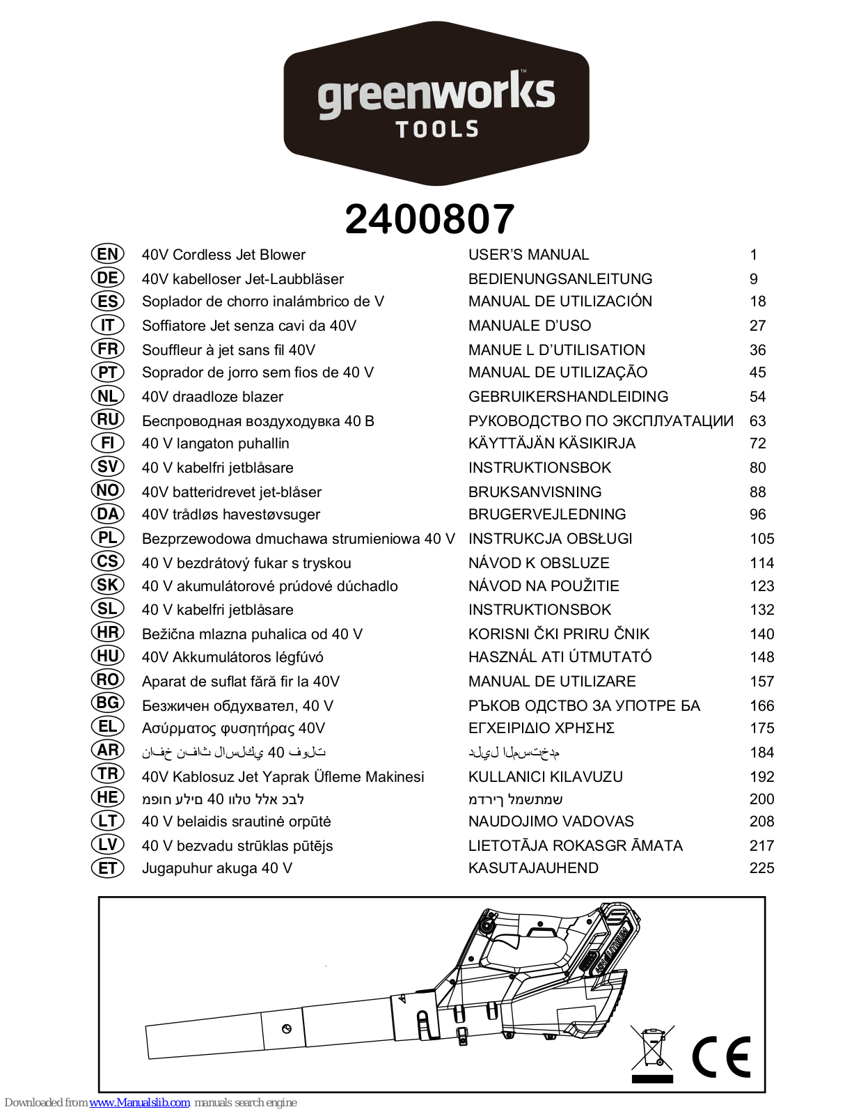 GreenWorks 2400807 User Manual