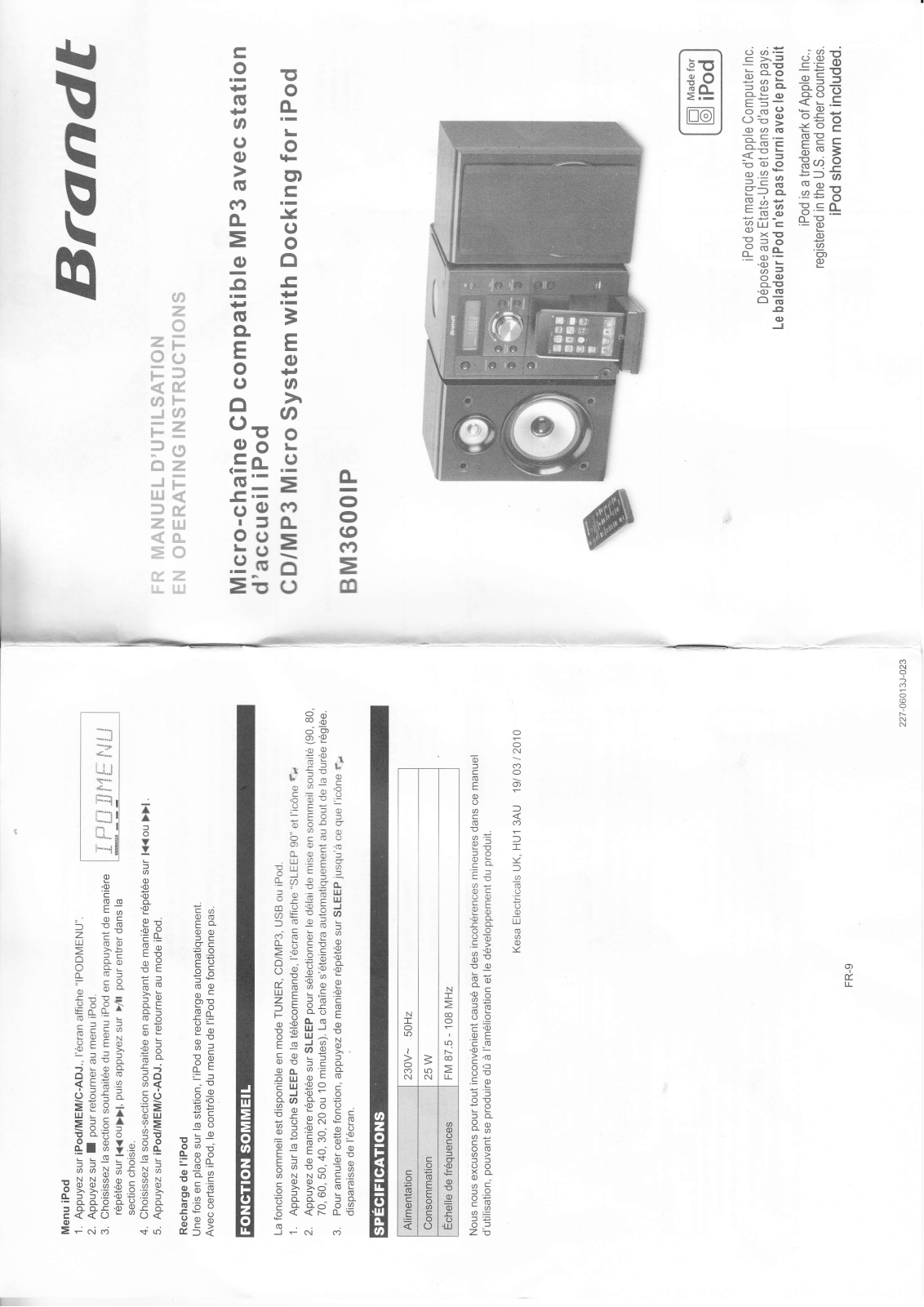 BRANDT BM3600IP User Manual