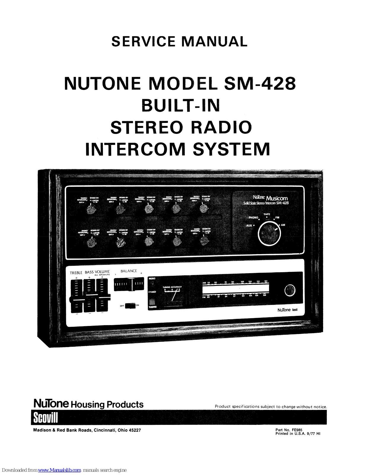 NuTone SM-428 Service Manual