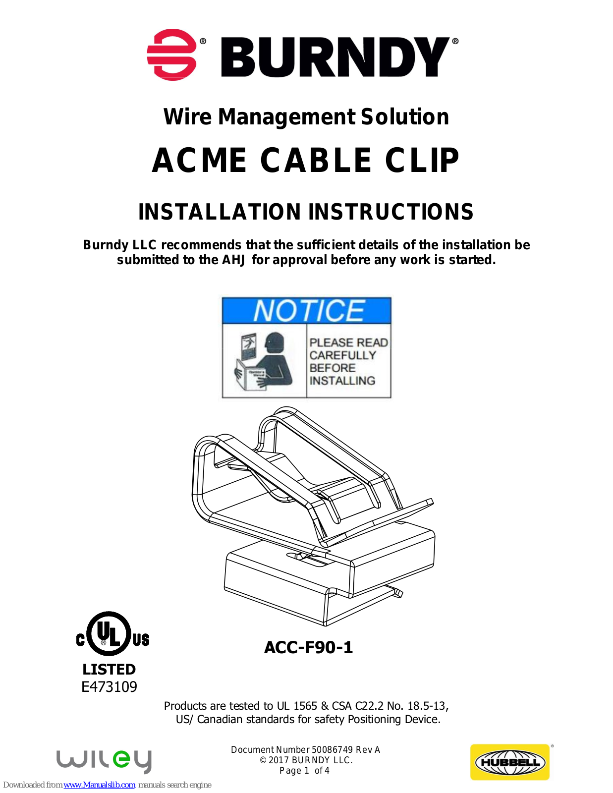 Burndy Wiley ACC-F90-1 Installation Instructions Manual