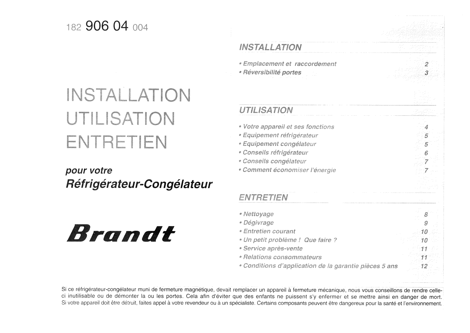 BRANDT ADF25 User Manual