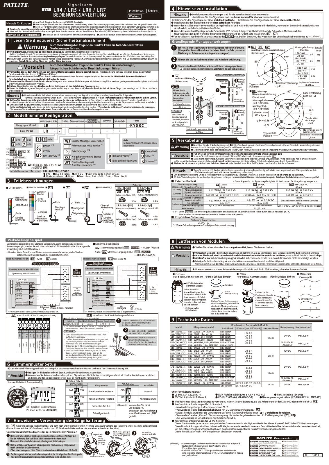 Patlite LR4-02WJN, LR4-M2WJNW, LR4-02LJN, LR4-02PJN, LR4-M2PJNW User guide