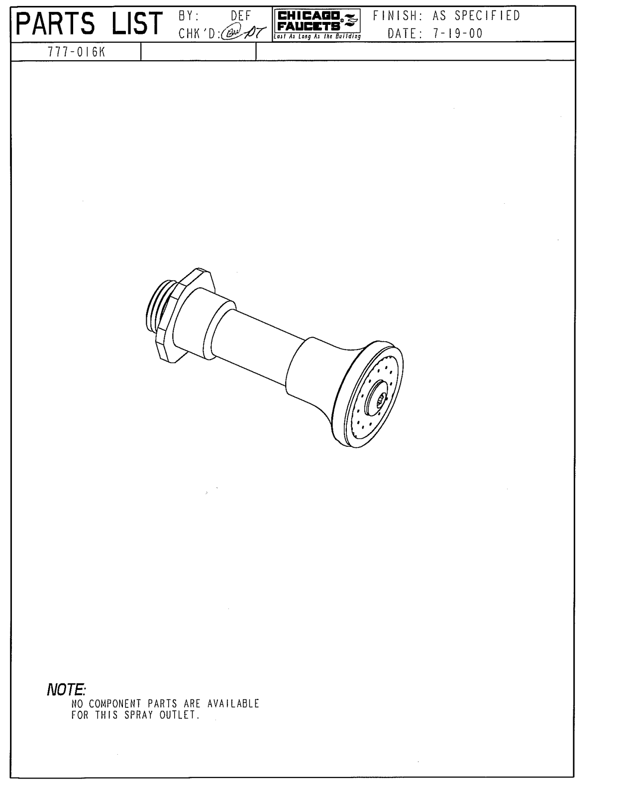 Chicago Faucet 777-016KJKCP Parts List