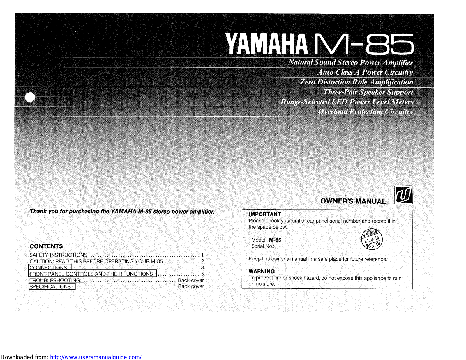 Yamaha Audio M-85 User Manual