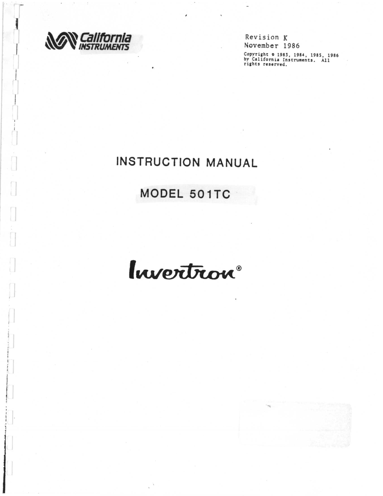 California Instruments 501TC Service manual