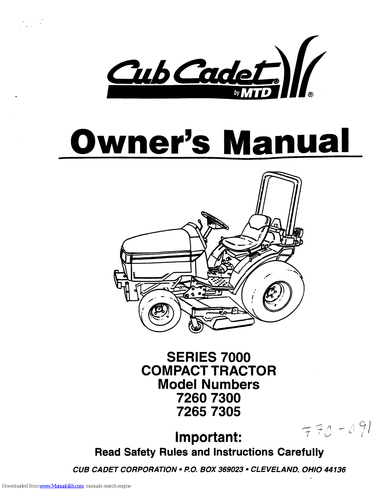 Cub Cadet 7260, 7300, 7265, 7305 Owner's Manual