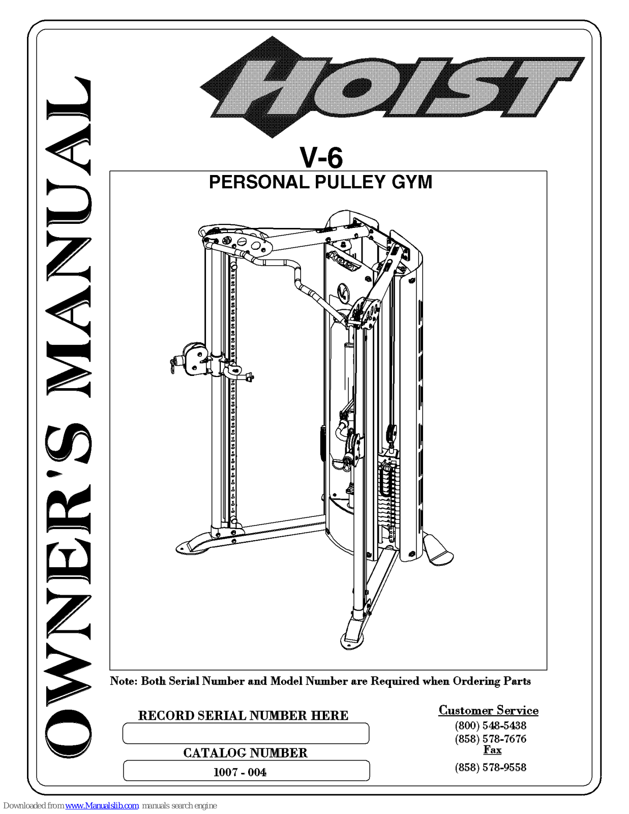 Hoist Fitness V-6 Owner's Manual