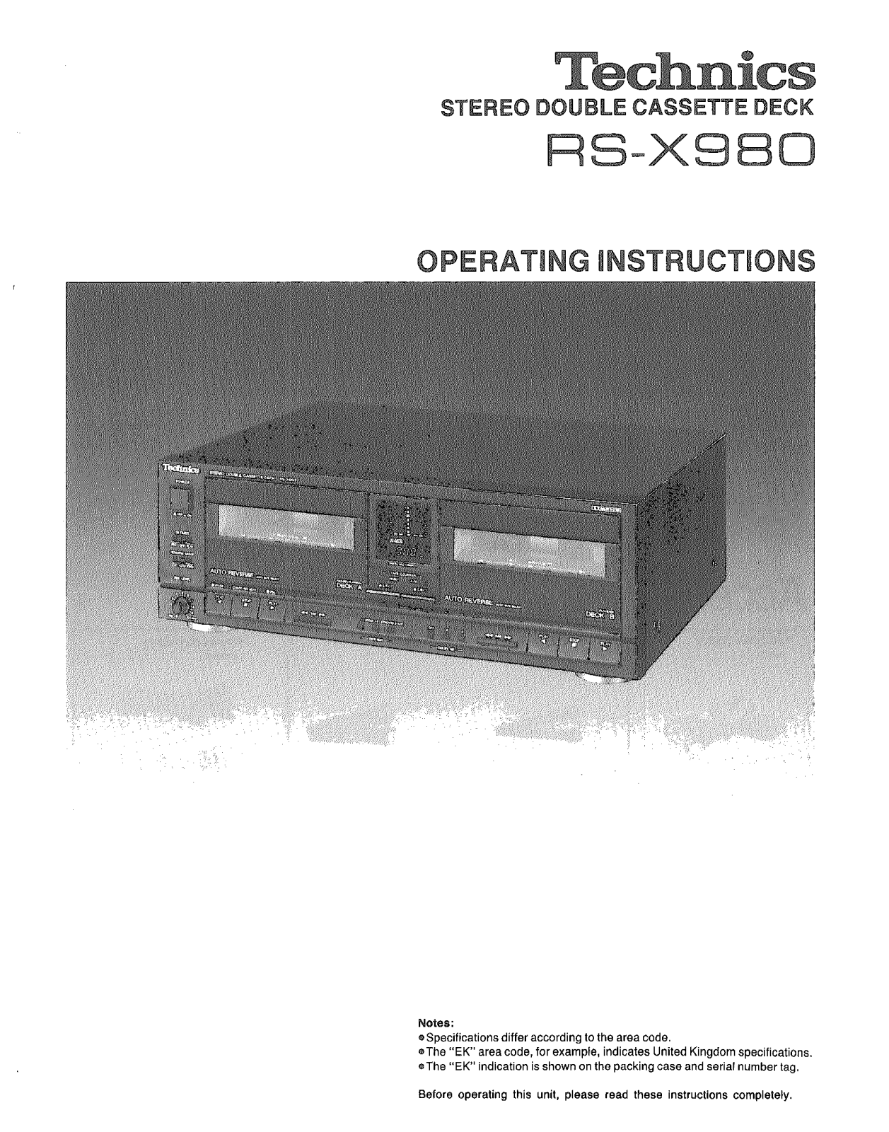 Panasonic RS-X980 User Manual