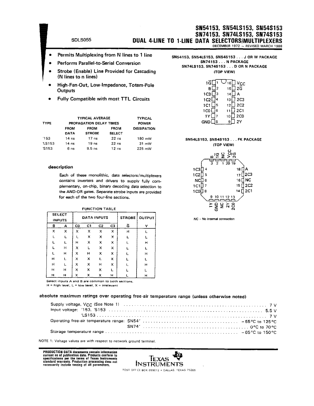 Datasheet SN74153N Specification - ManualMachine.com