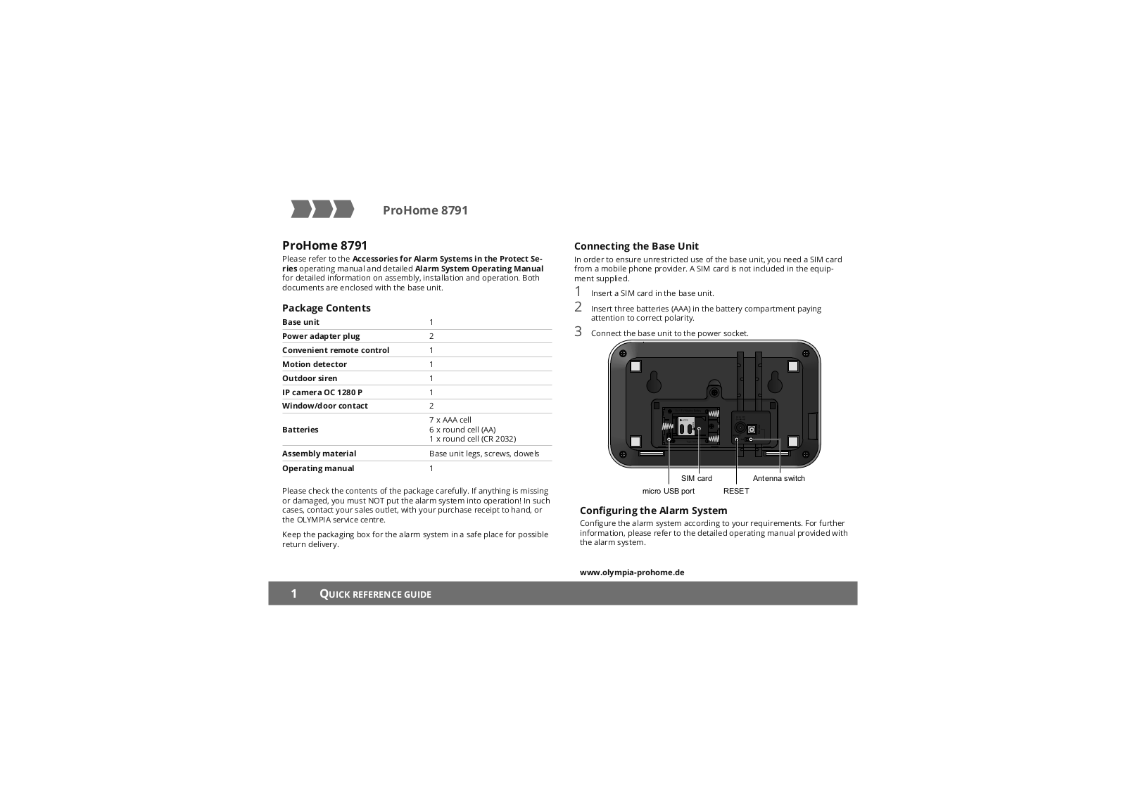 Olympia prohome 8791 Quick Reference Manual - ManualMachine.com