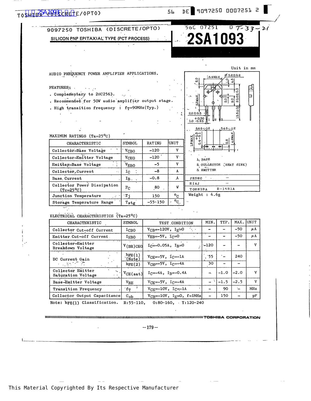 TOSHIBA 2SA1093 Service manual