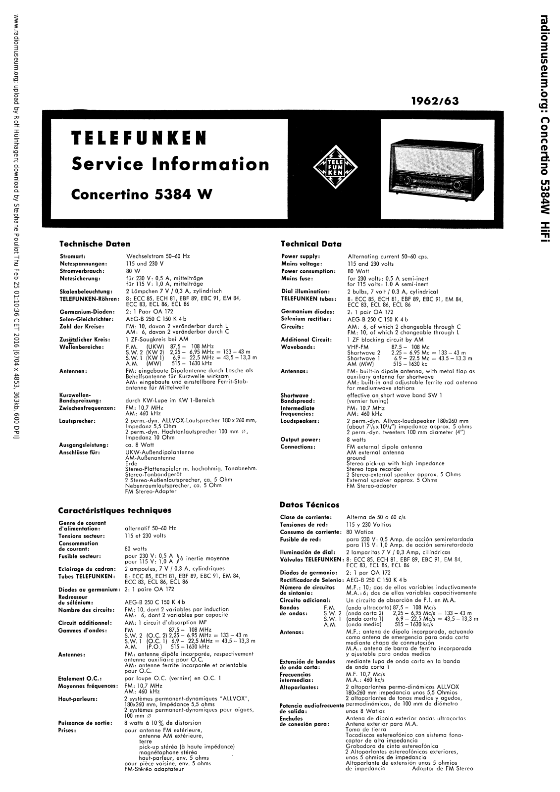 Telefunken Concertino-5384W Service Information