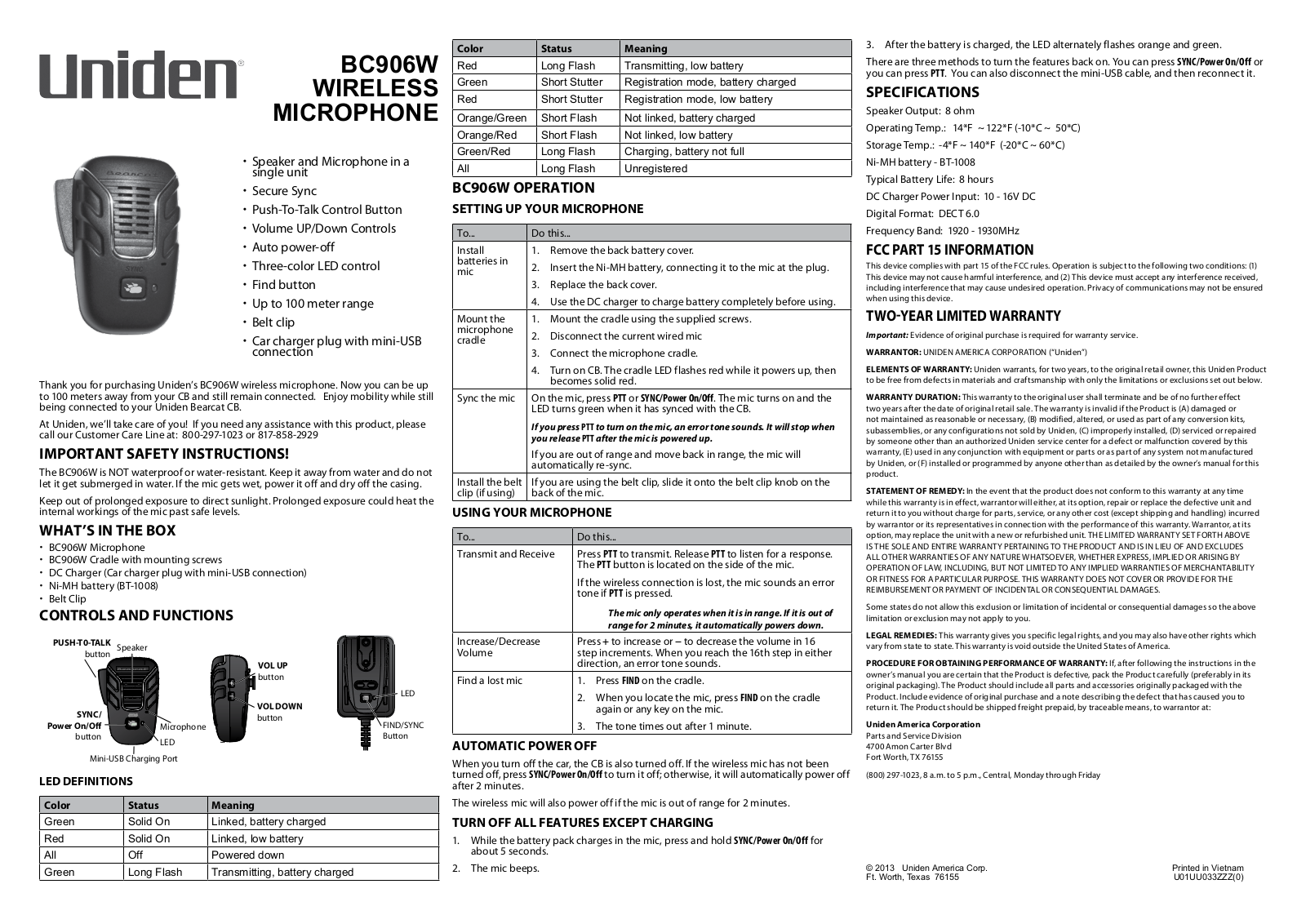Uniden BC906W Owner's Manual