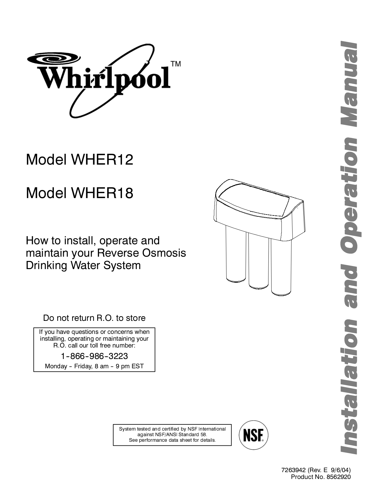 Whirlpool WHER12, WHER18 Owner's Manual