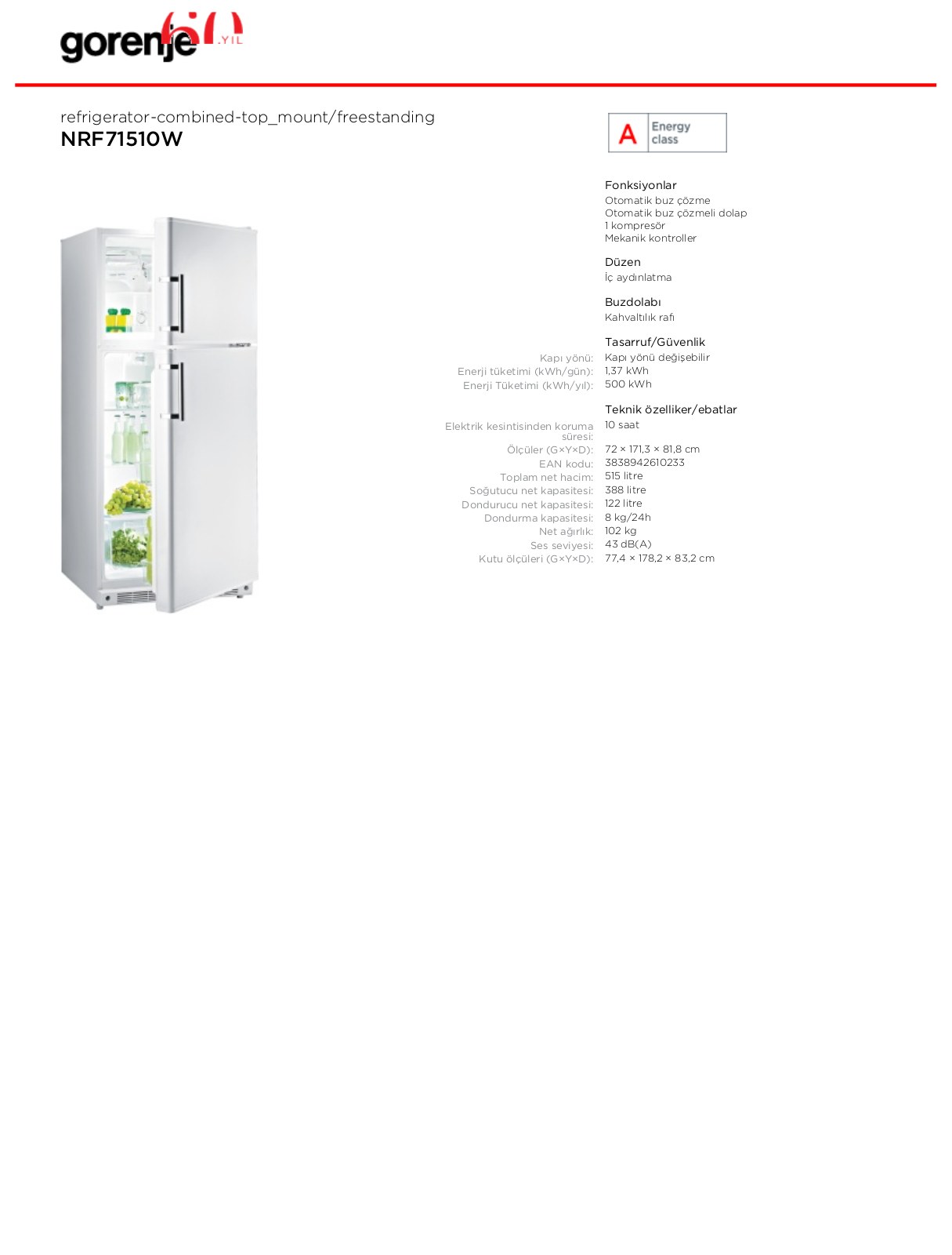 Gorenje NRF71510W BROCHURE