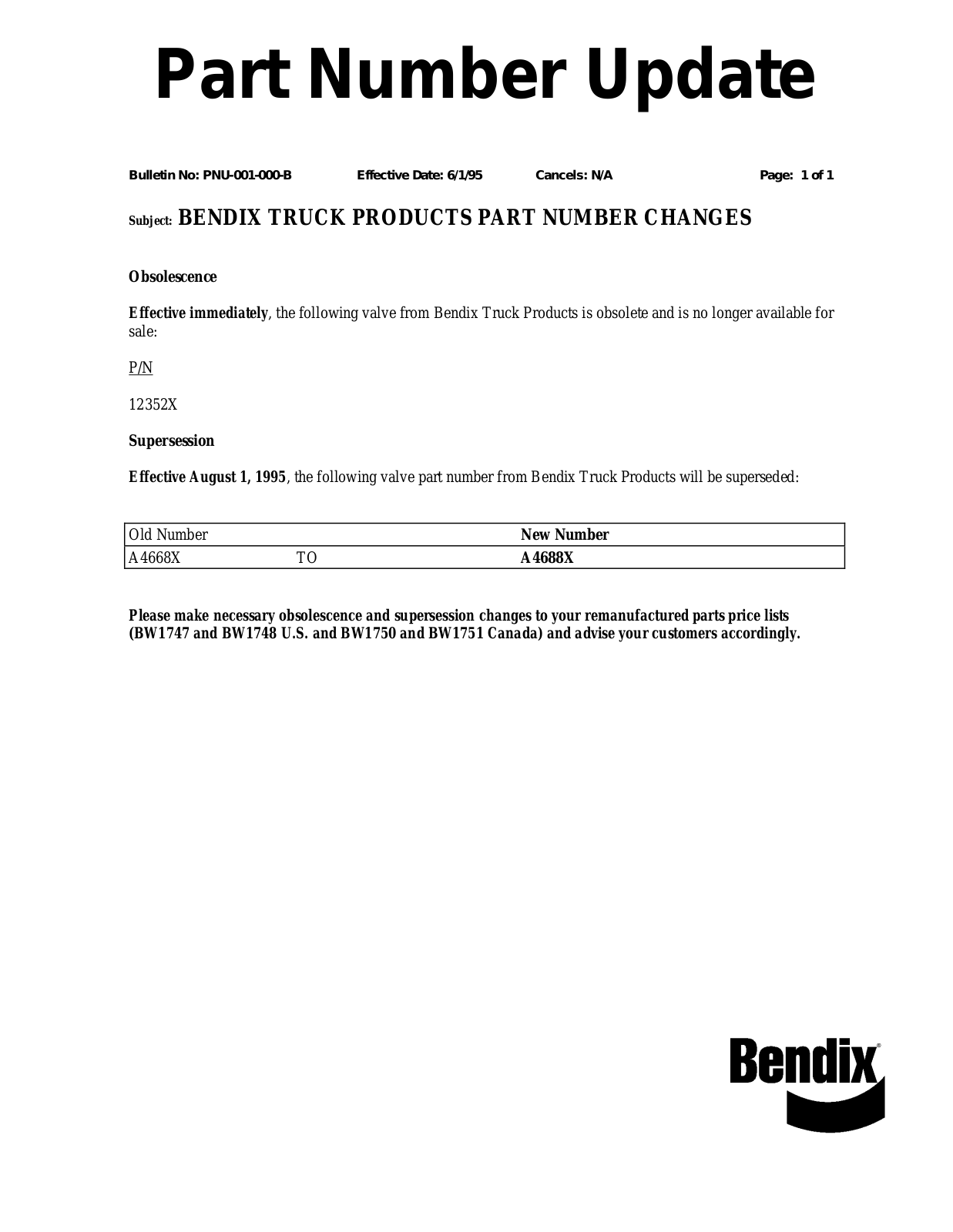 BENDIX PNU-001 User Manual