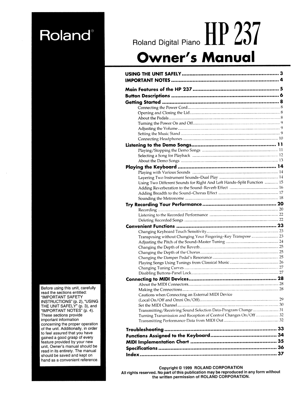 Roland HP 237 Service Manual