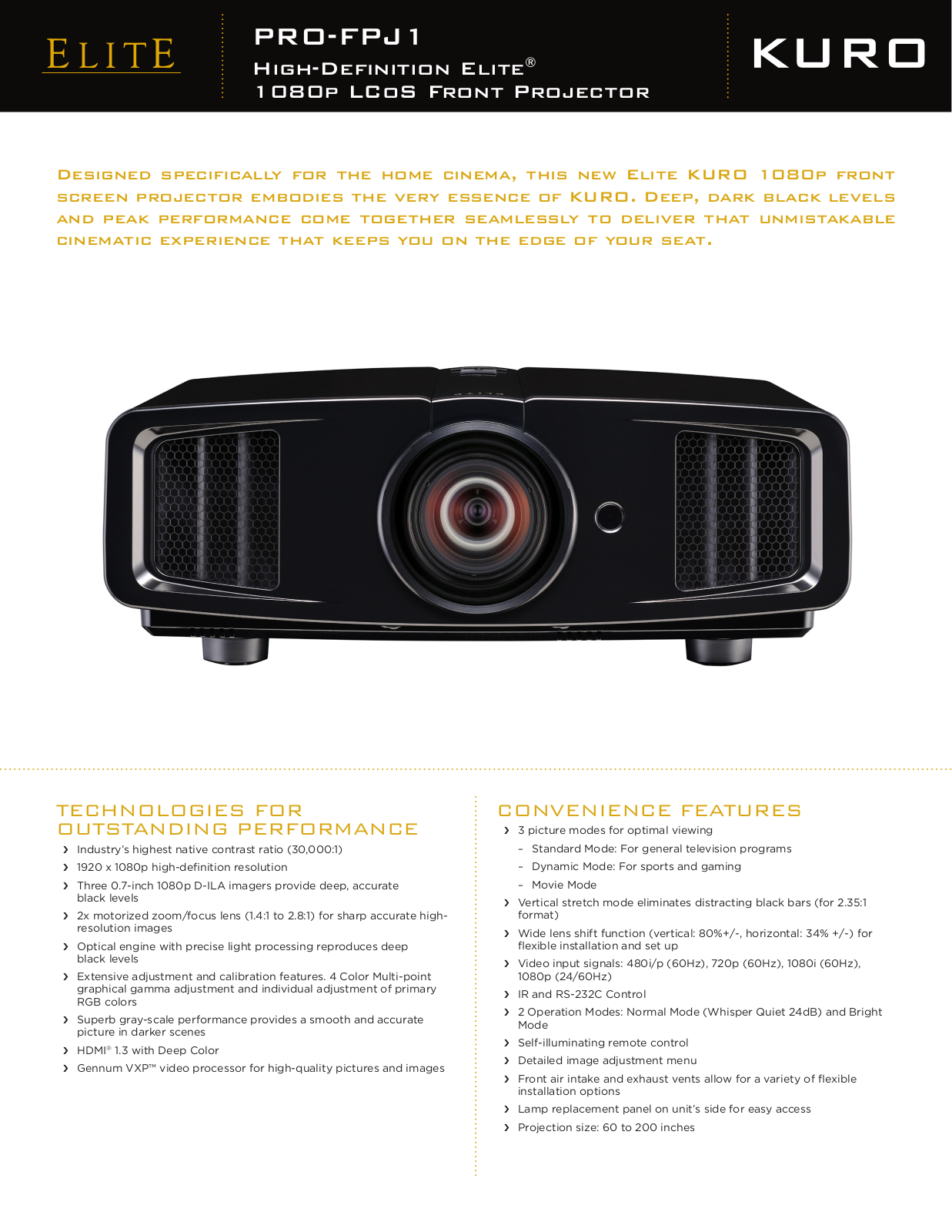 Pioneer Elite FPJ1 Product Sheet