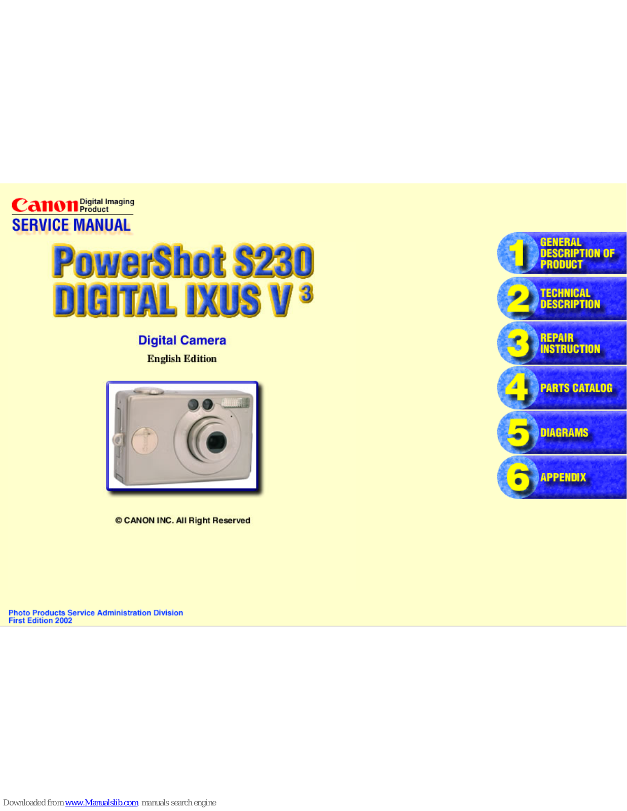 Canon PowerShot S230, PowerShot S230 DIGITAL IXUS V3 Service Manual