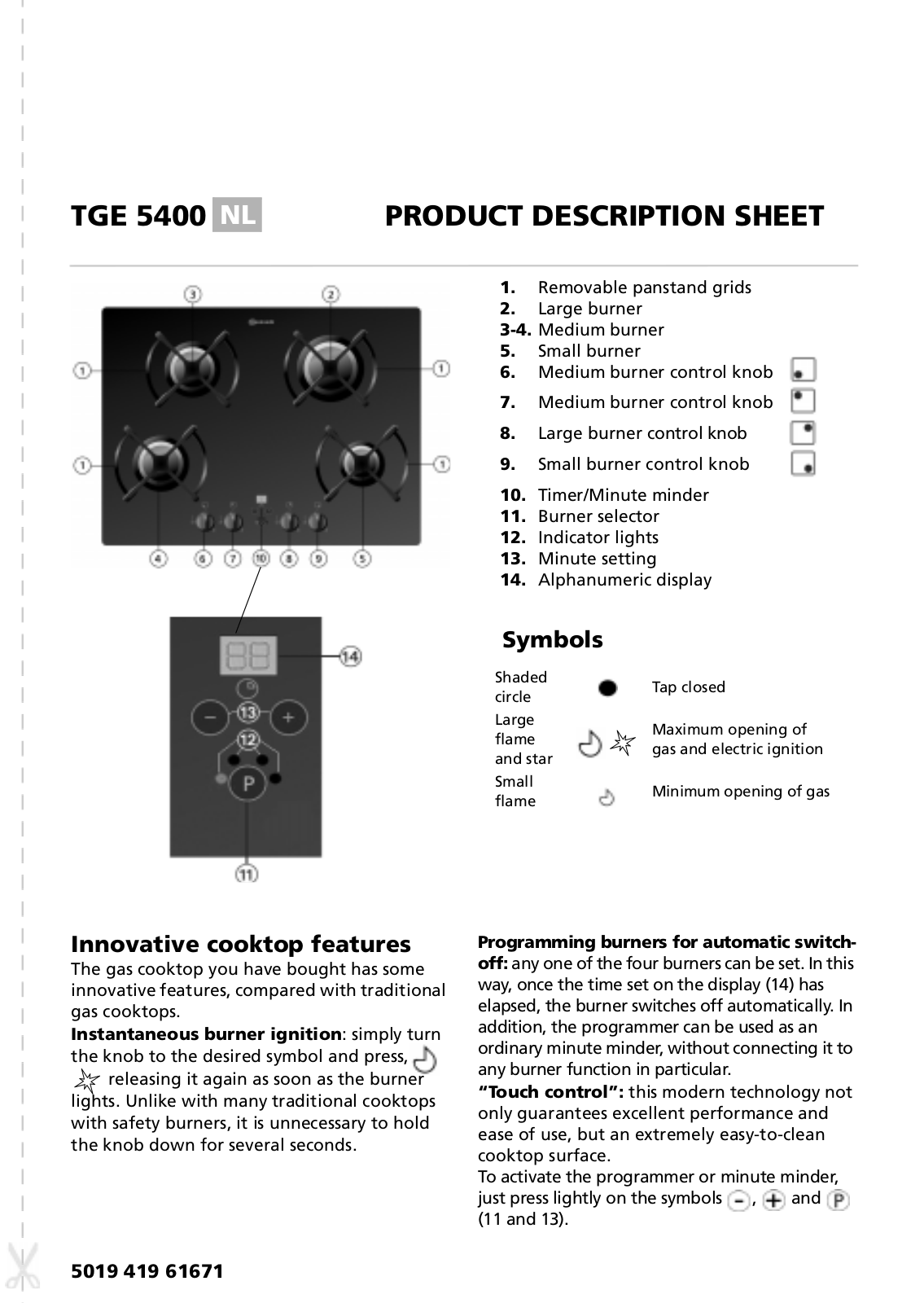 Whirlpool TGE 5400 SW INSTRUCTION FOR USE