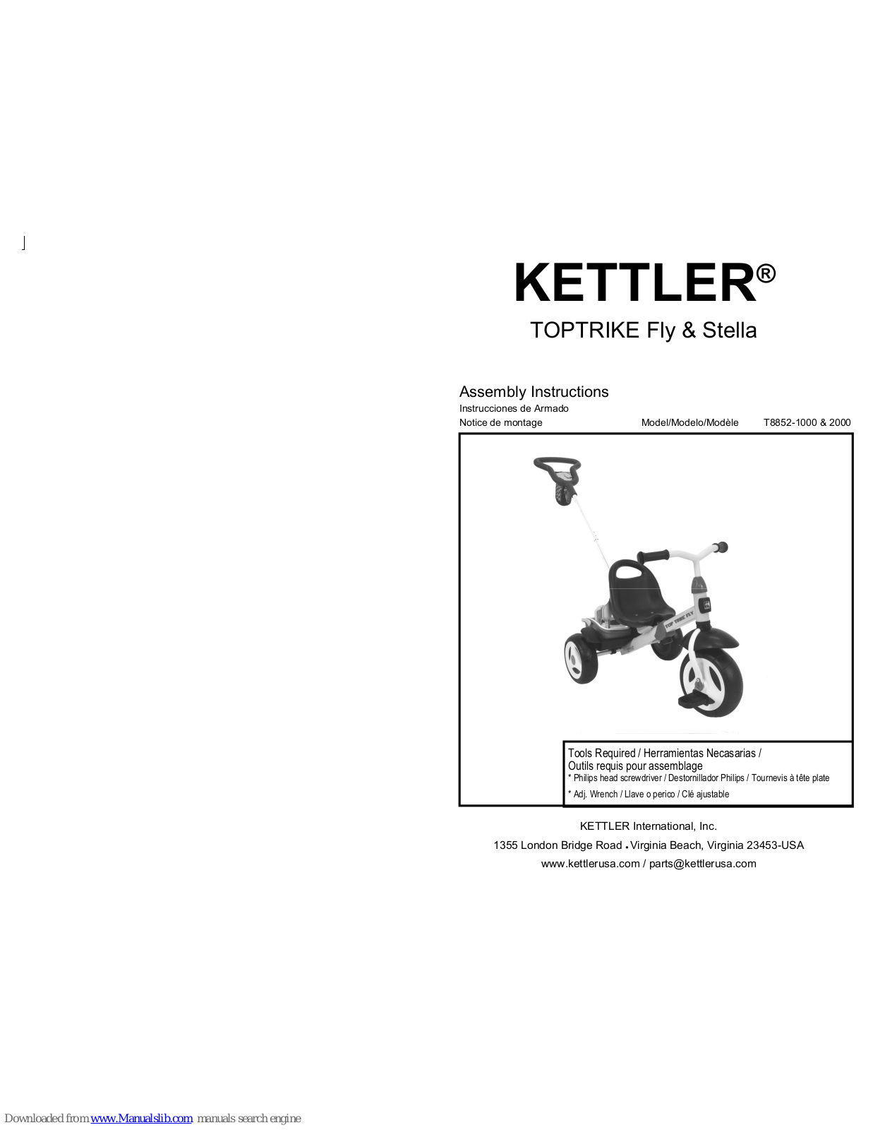 Kettler TOPTRIKE FLY, TOPTRIKE STELLA, T8852-2000, T8852-1000 Assembly Instructions Manual