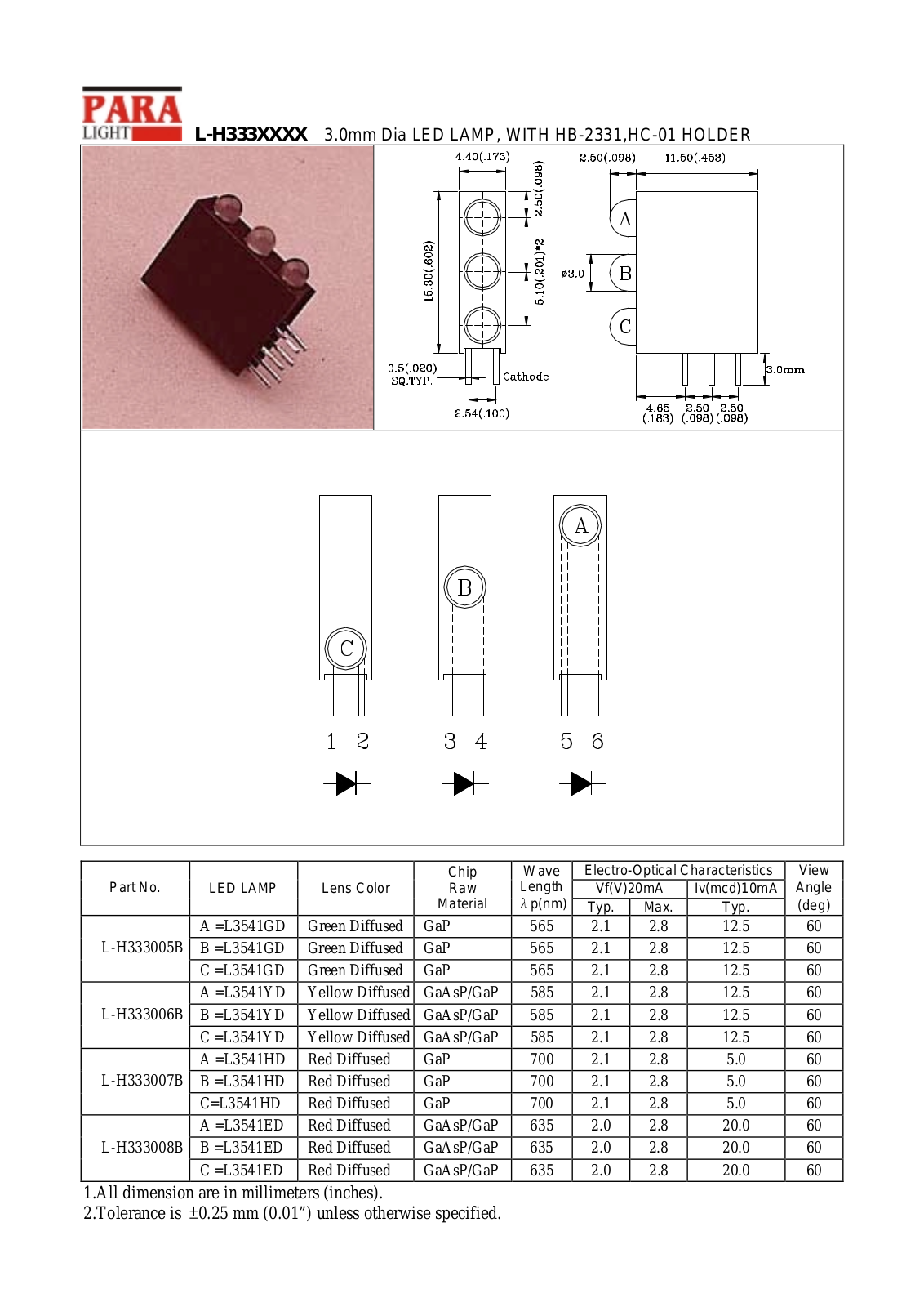 Datasheet L-H333008B, L-H333007B, L-H333006B, L-H333005B Datasheet (PARA) - ManualMachine.com