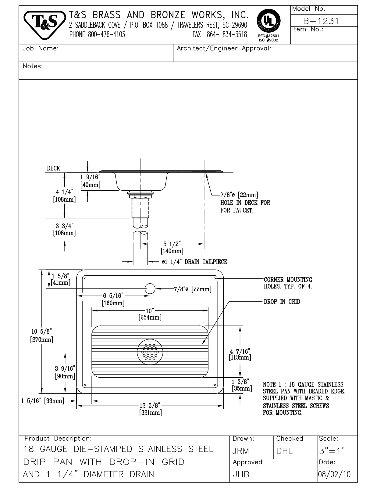 T & S Brass & Bronze Works B-1231 General Manual