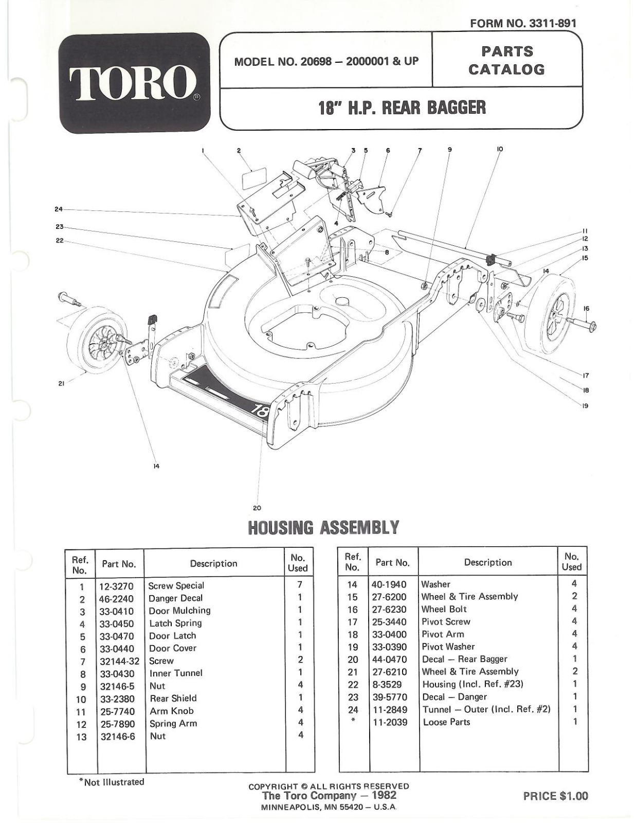 Toro 20698 Parts Catalogue