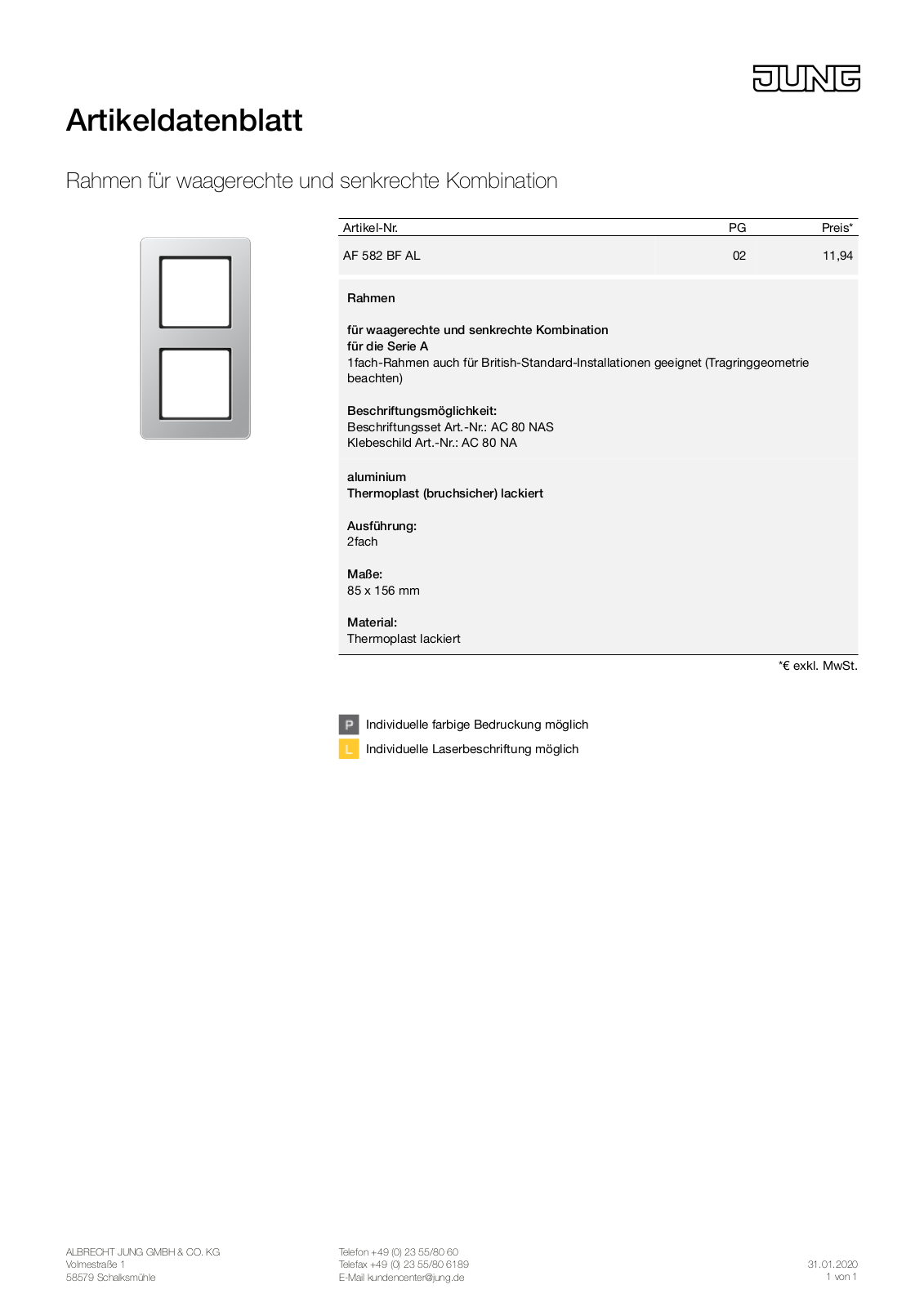 Jung AF 582 BF AL User Manual