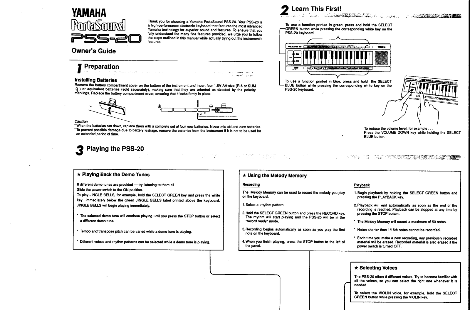 Yamaha PSS20E, PSS-20 User Manual