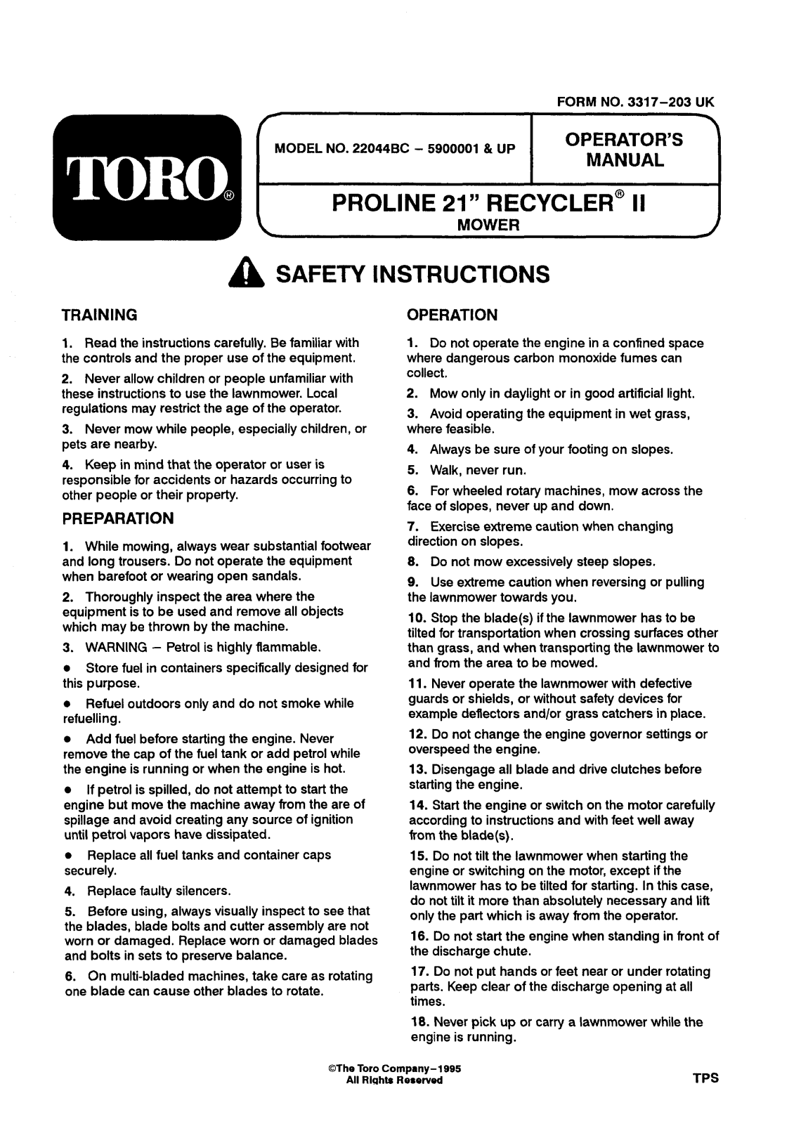 Toro 22044BC Operator's Manual