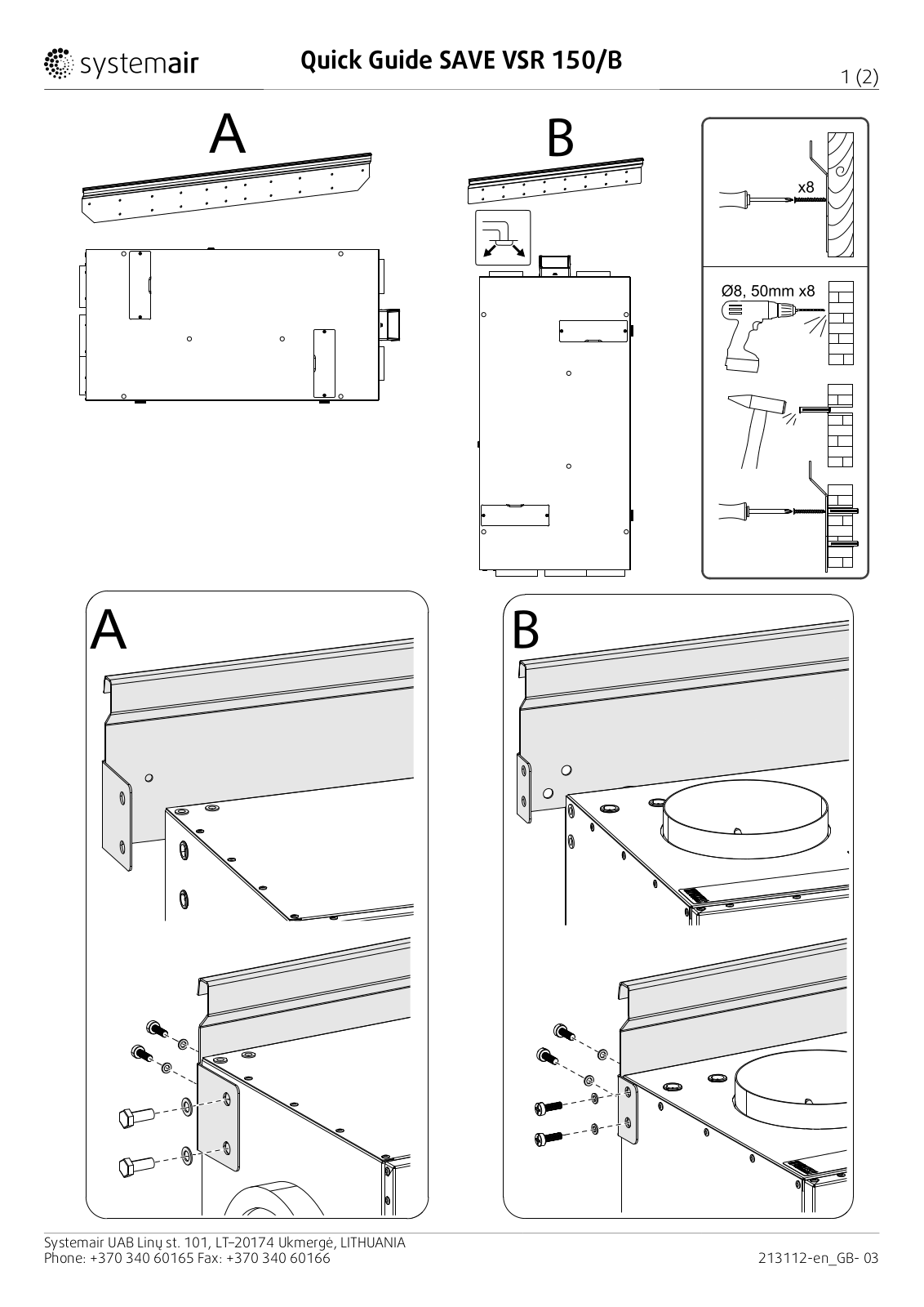 Systemair SAVE VSR 150/B Quick Start Guide