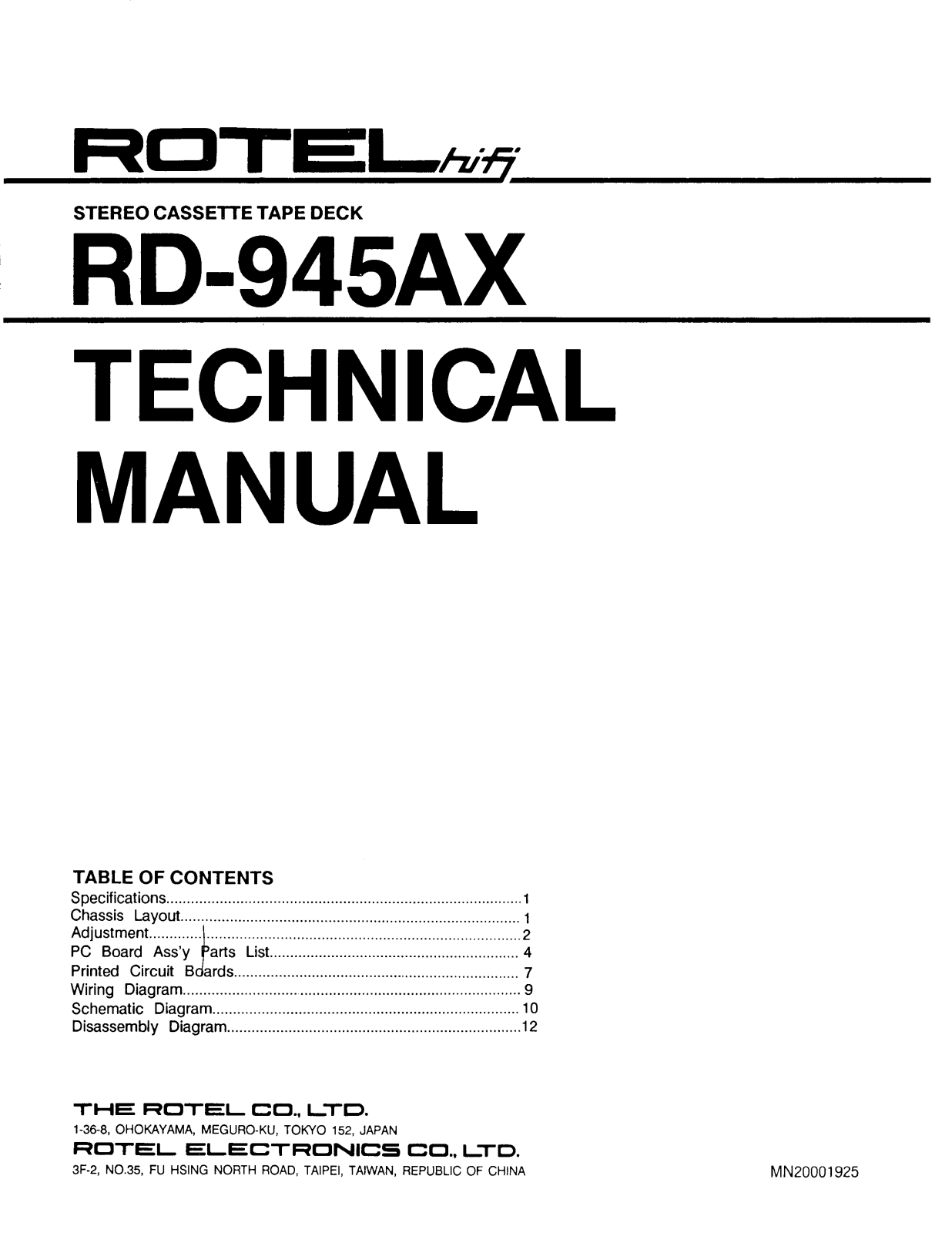 Rotel RD-945-AX Service manual