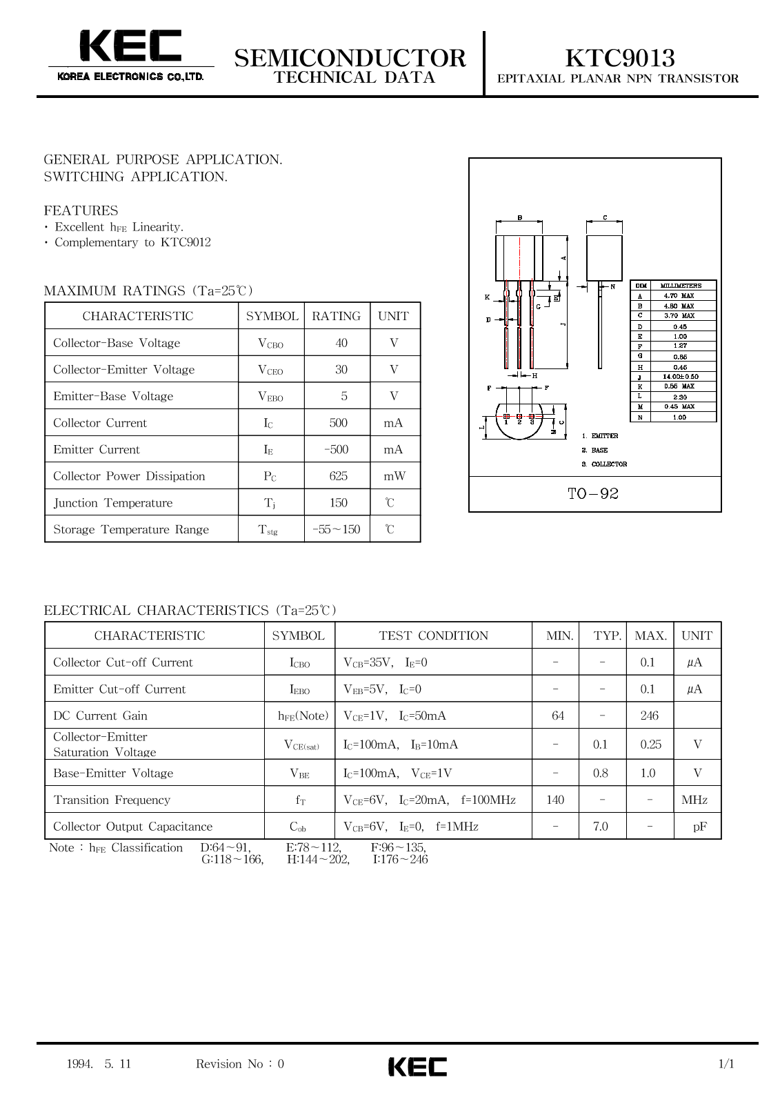 KEC KTC9013 Datasheet