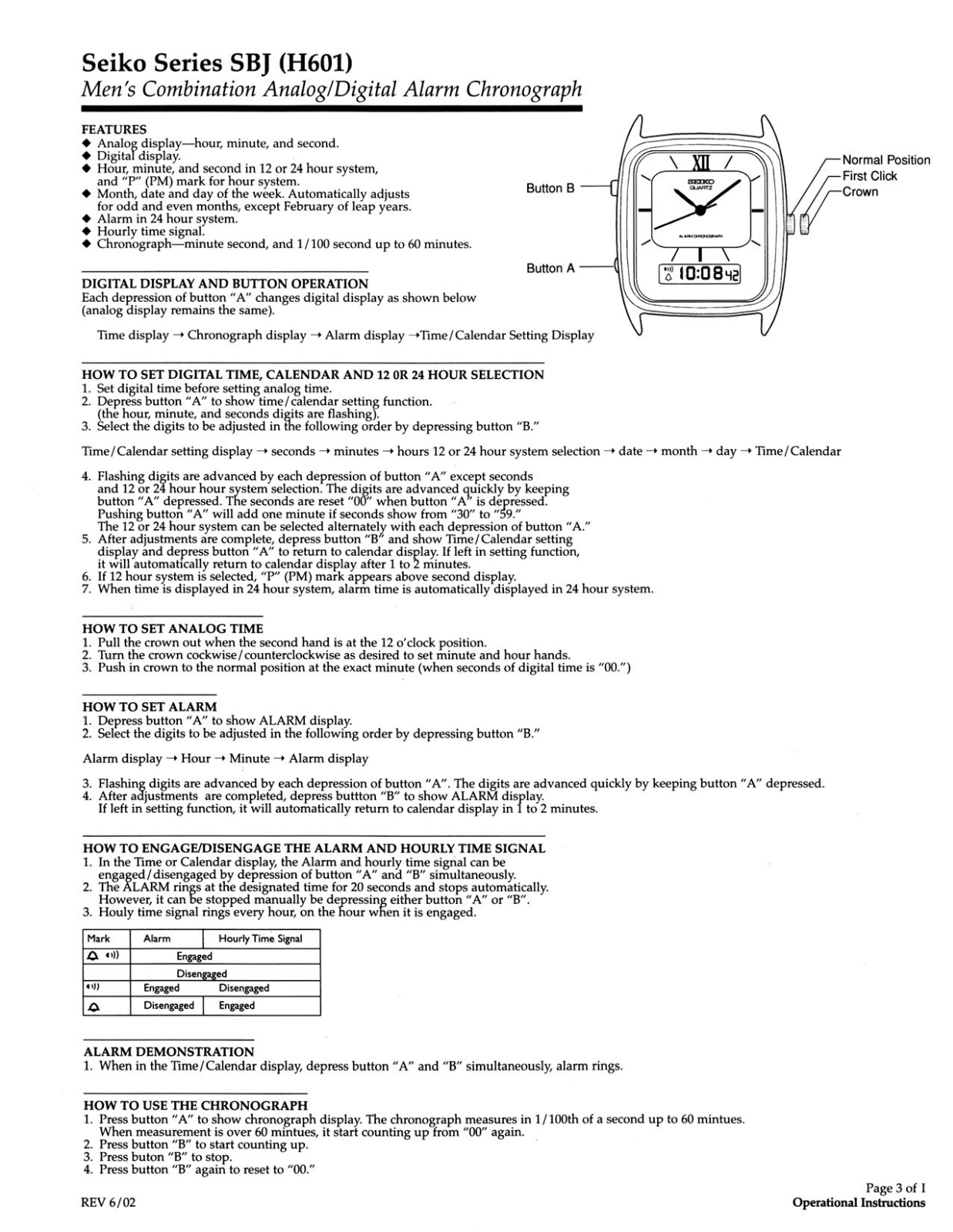 Seiko SBJ User Manual