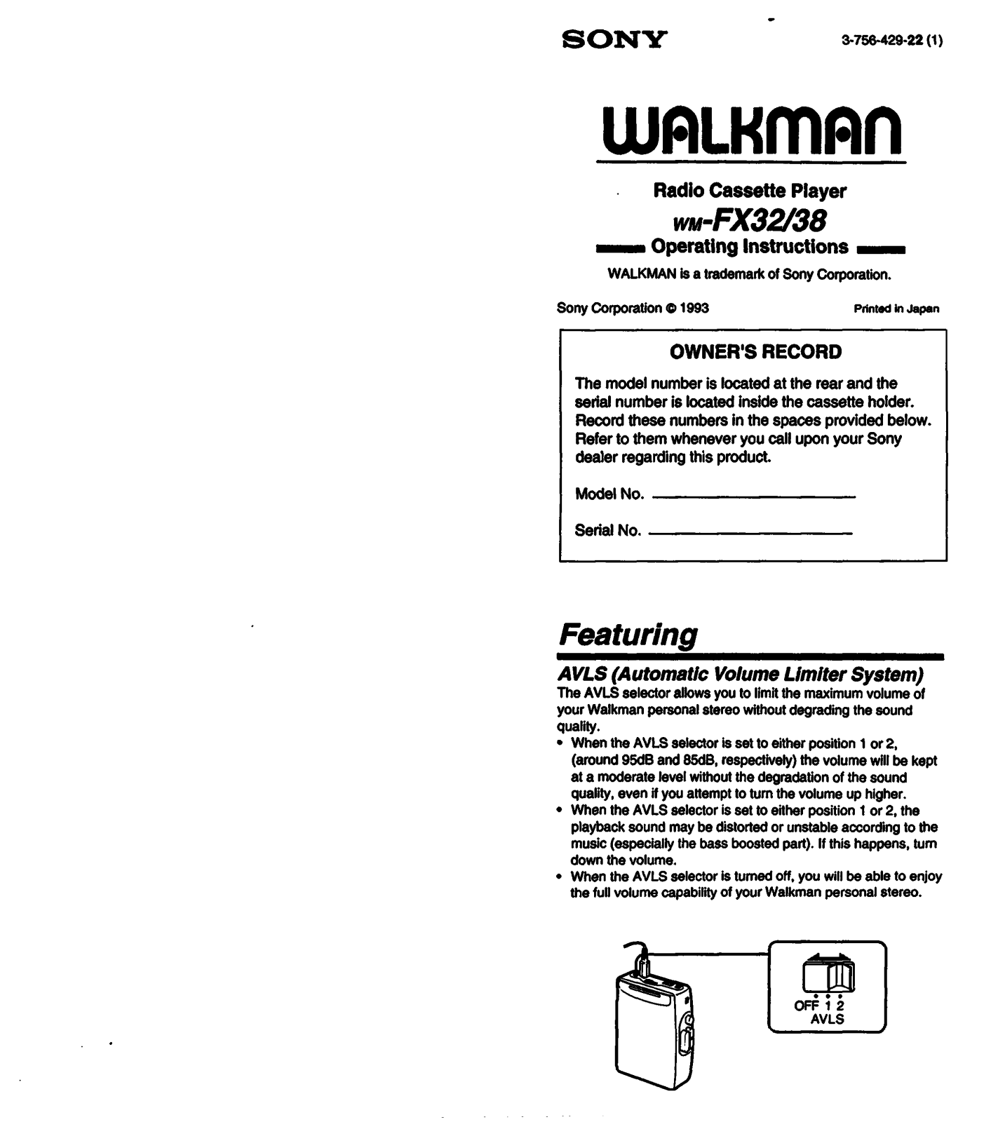 Sony WM-FX32 User Manual