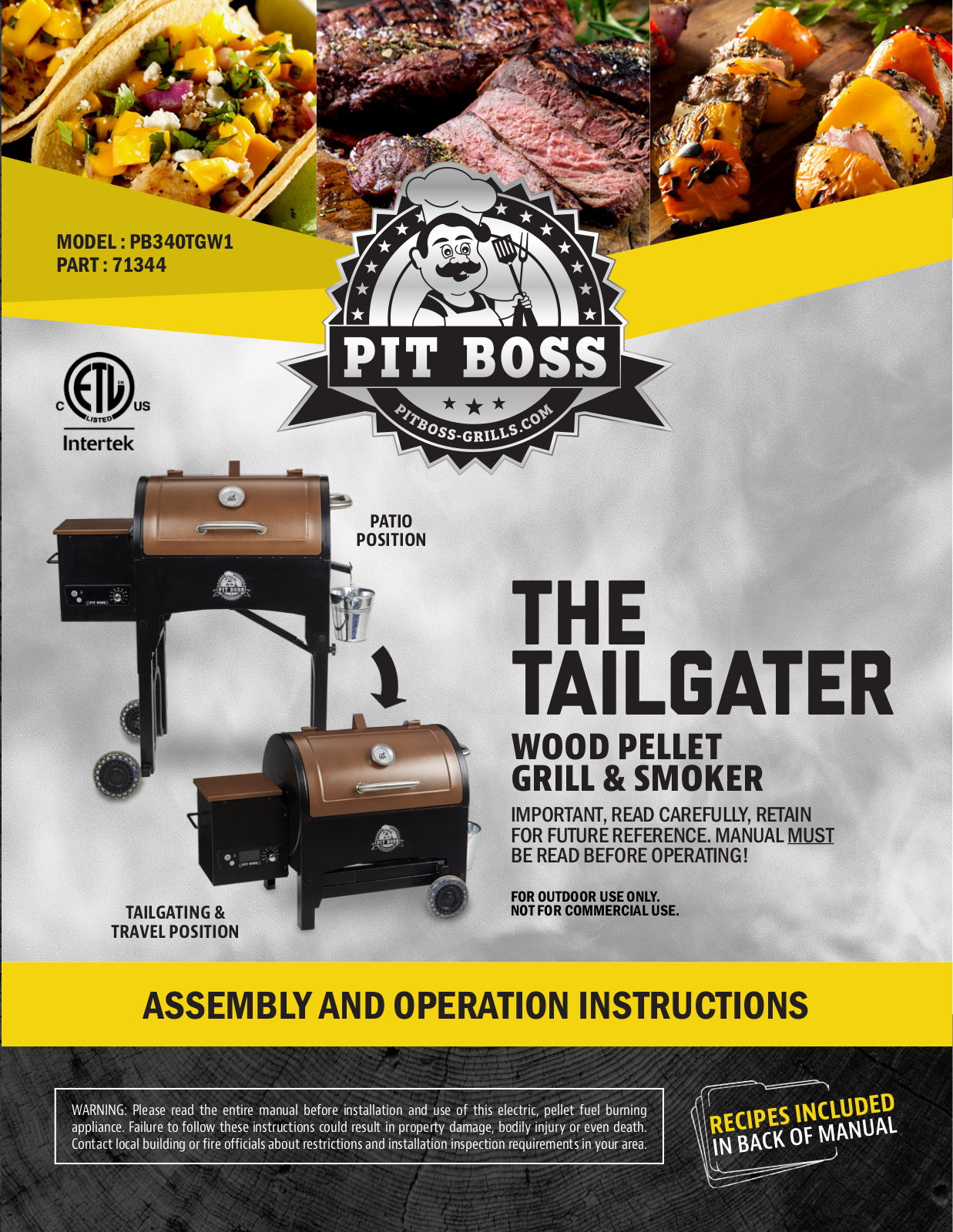 Pit boss PB340TGW1 User Manual