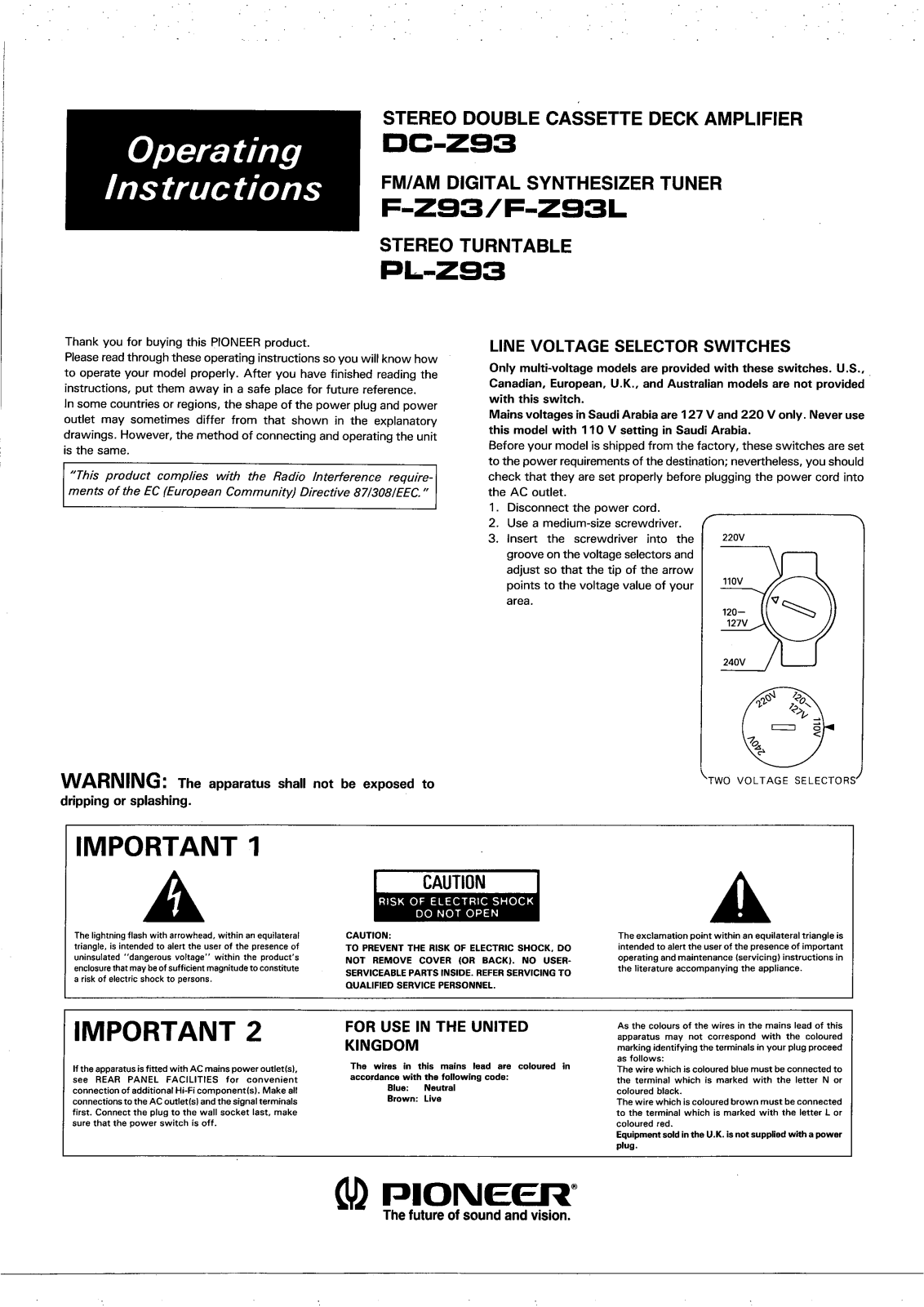 Pioneer PL-Z93, DC-Z93, F-Z93L, F-Z93 User Manual