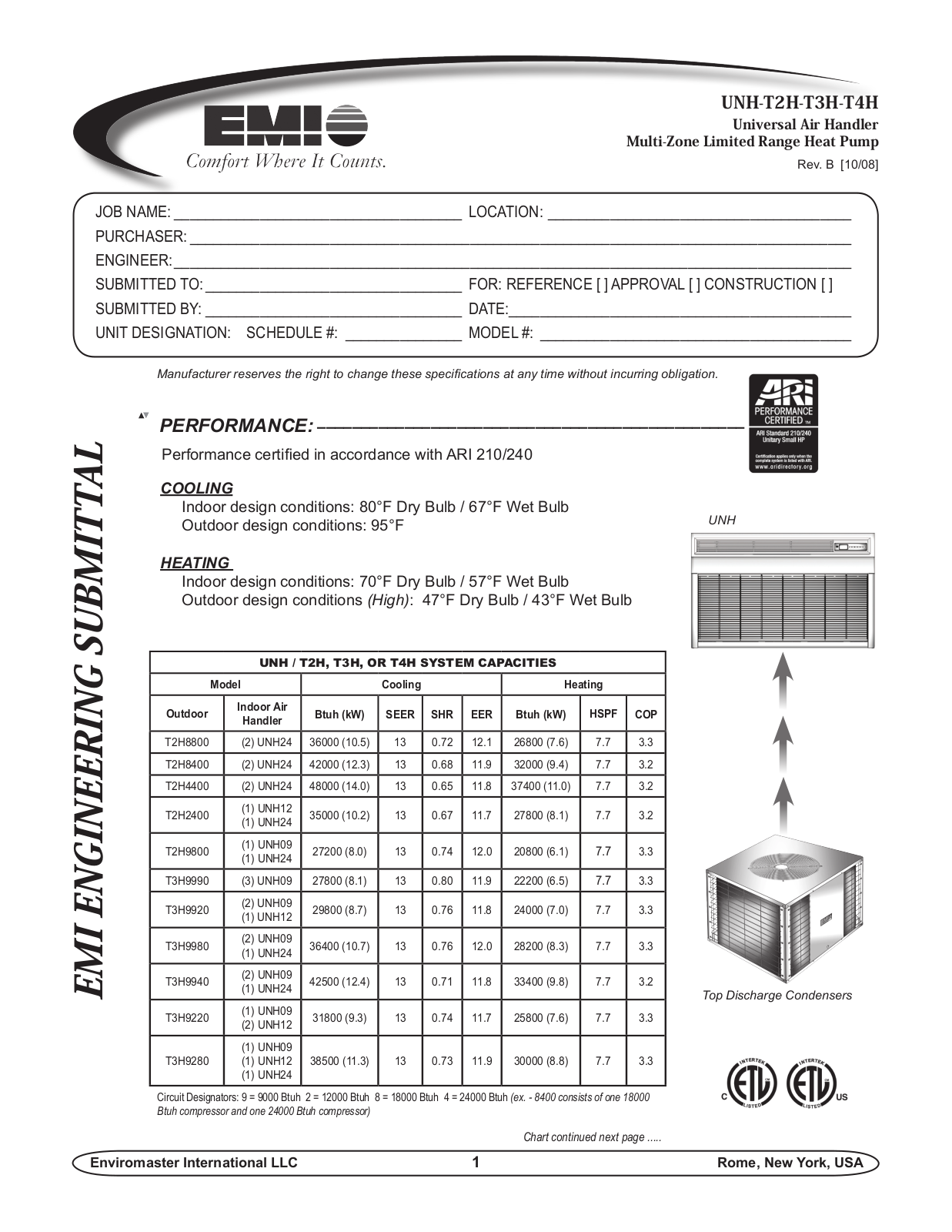 EMI UNH-T2H-T3H-T4H User Manual