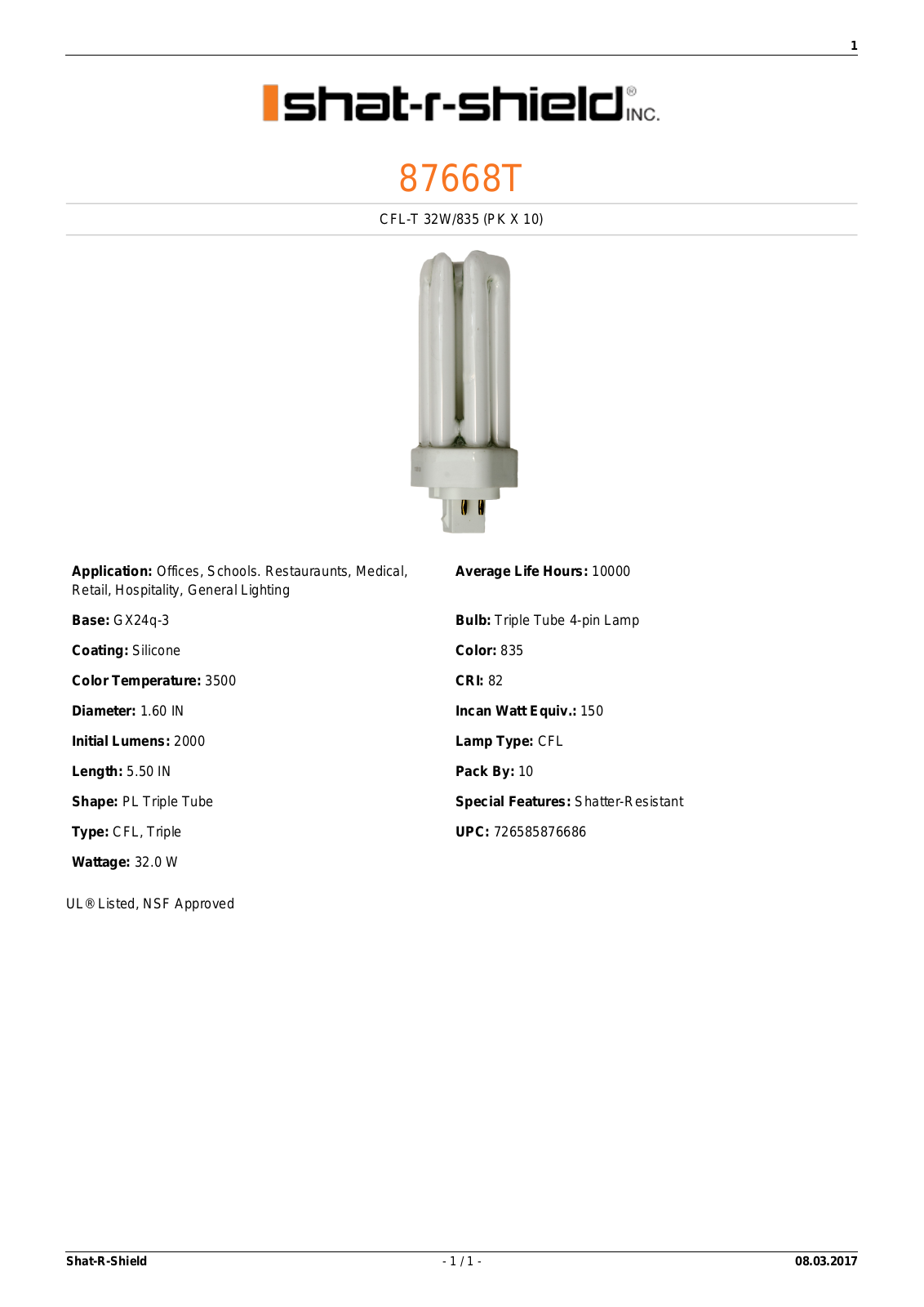 Shat-R-Shield 87668T Data sheet