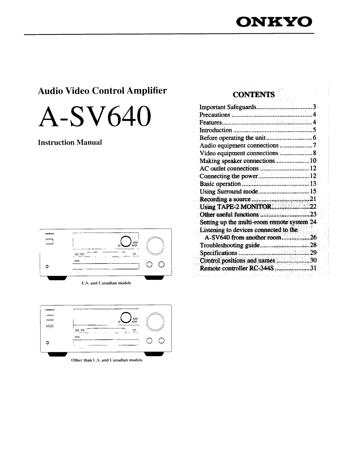 Onkyo SAV-640 Owners Manual