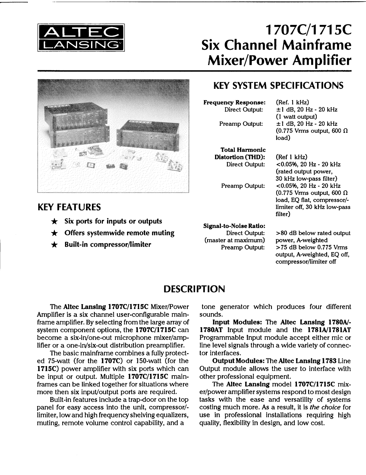 Altec Lansing 1707C User Manual