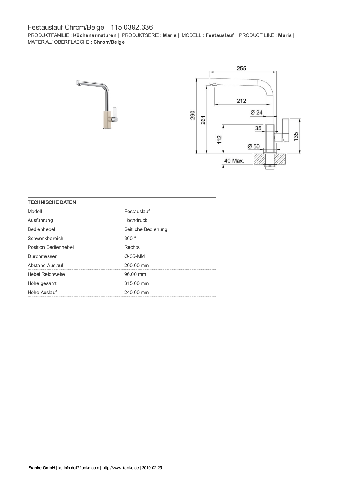 Franke 115.0392.336 Service Manual