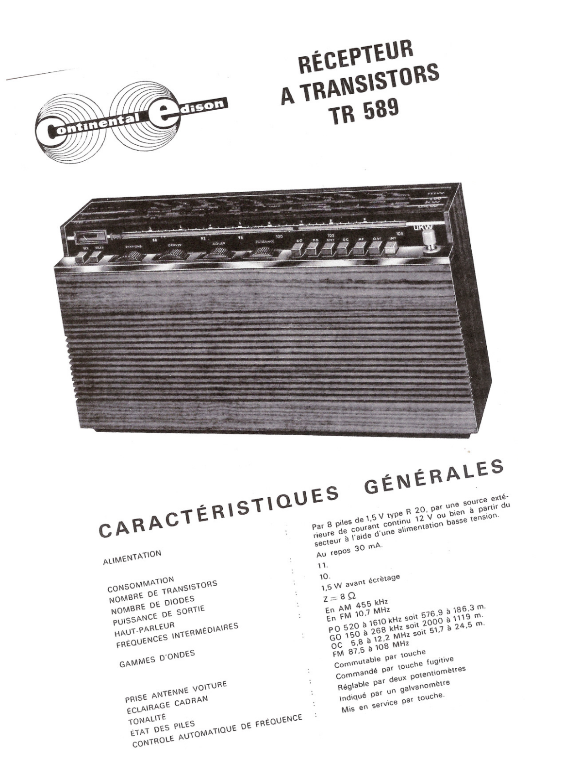 Continental Edison TR-589 Service Manual