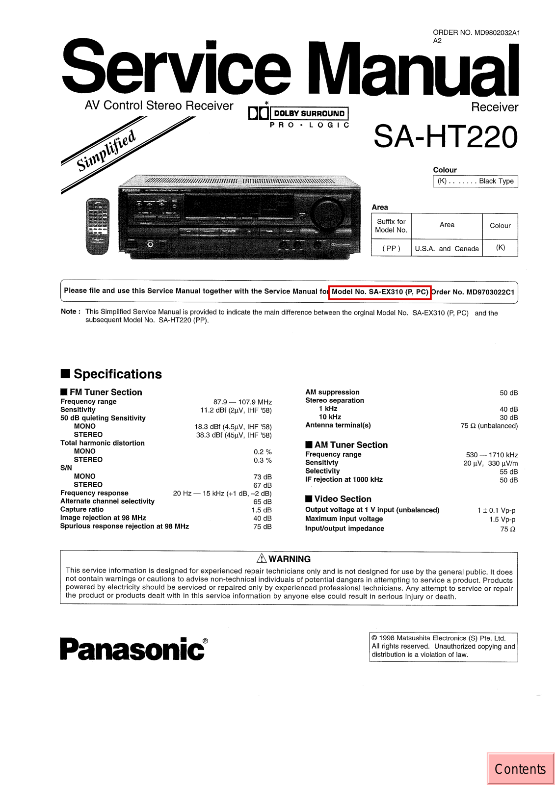 Technics SAHT-220 Service manual