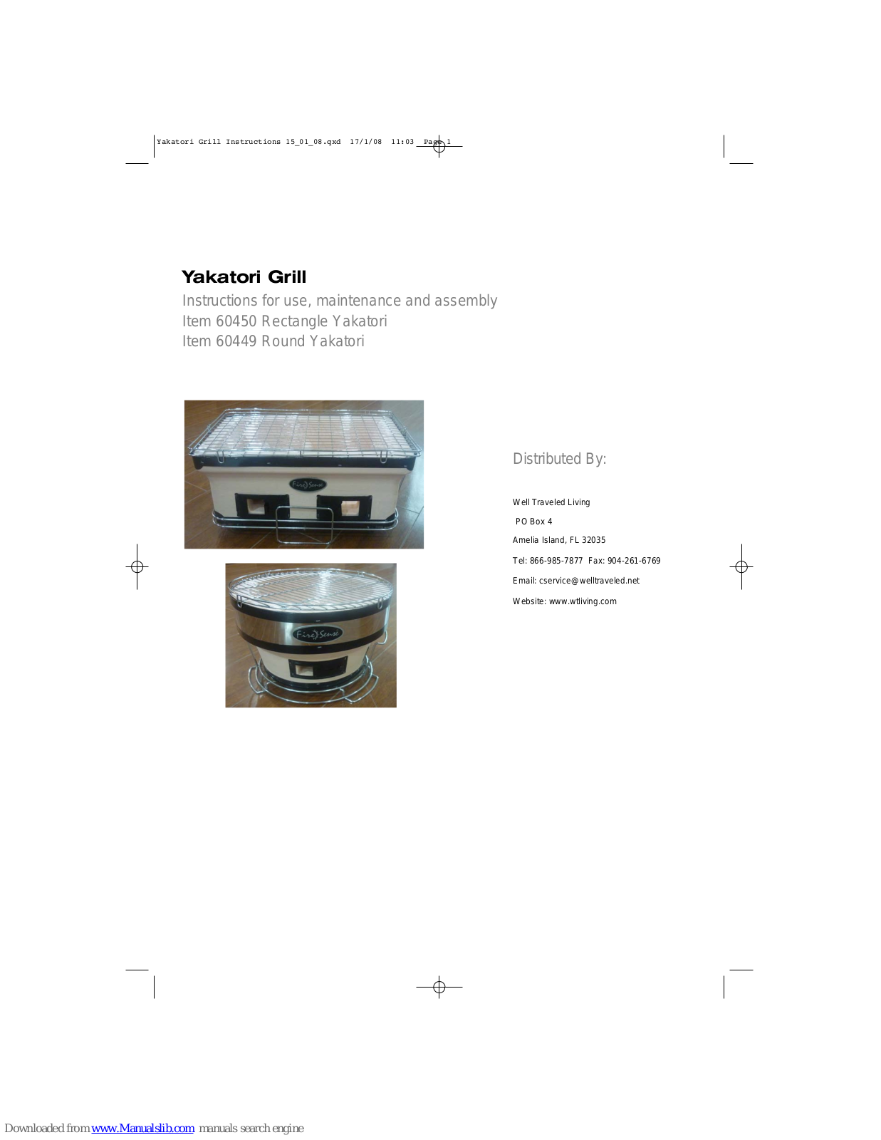 Fire Sense 60450 Rectangle Yakatori, 60449, 60449 Round Yakatori Use And Maintenance Manual