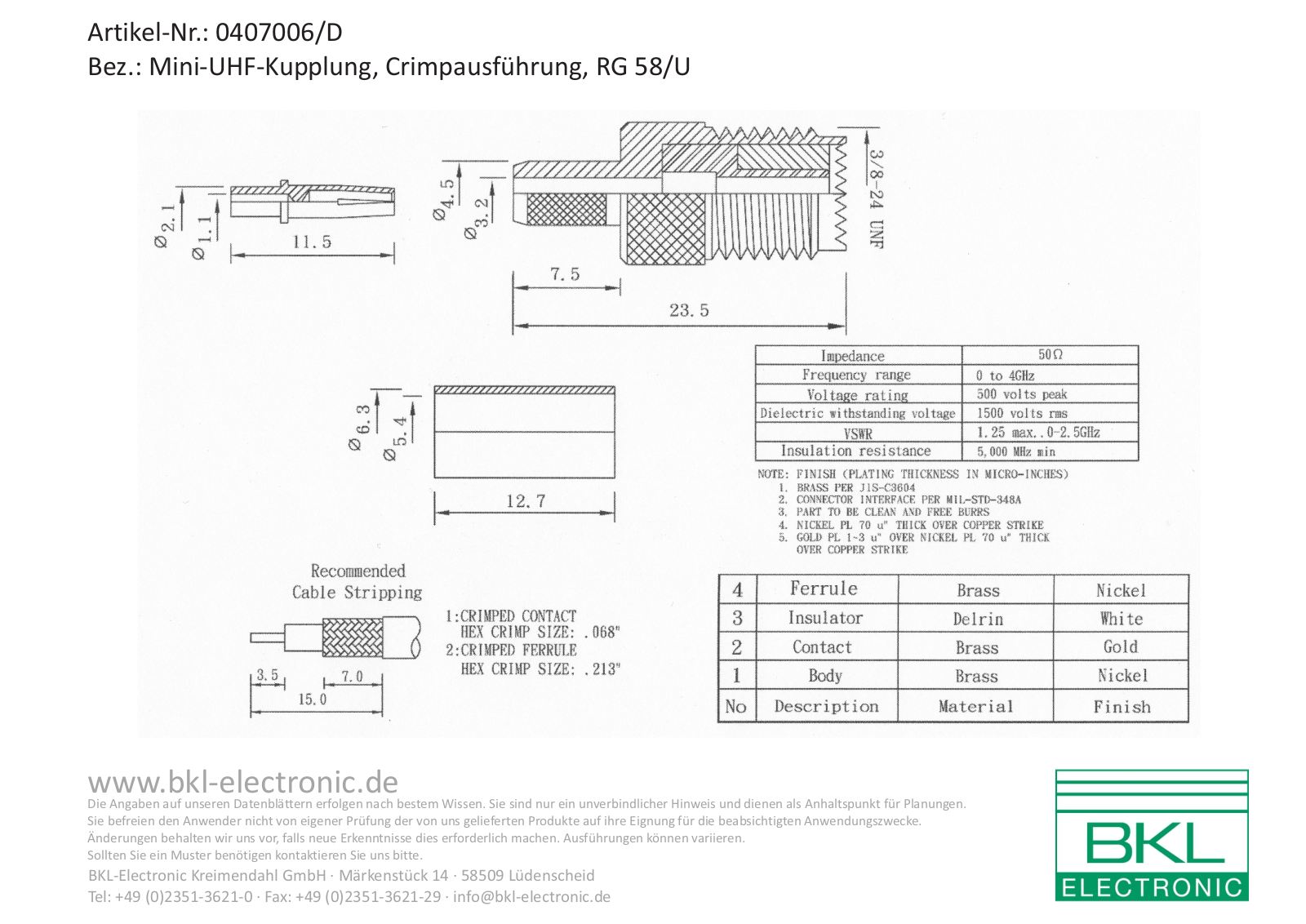 BKL UHF MBU Datasheet - ManualMachine.com