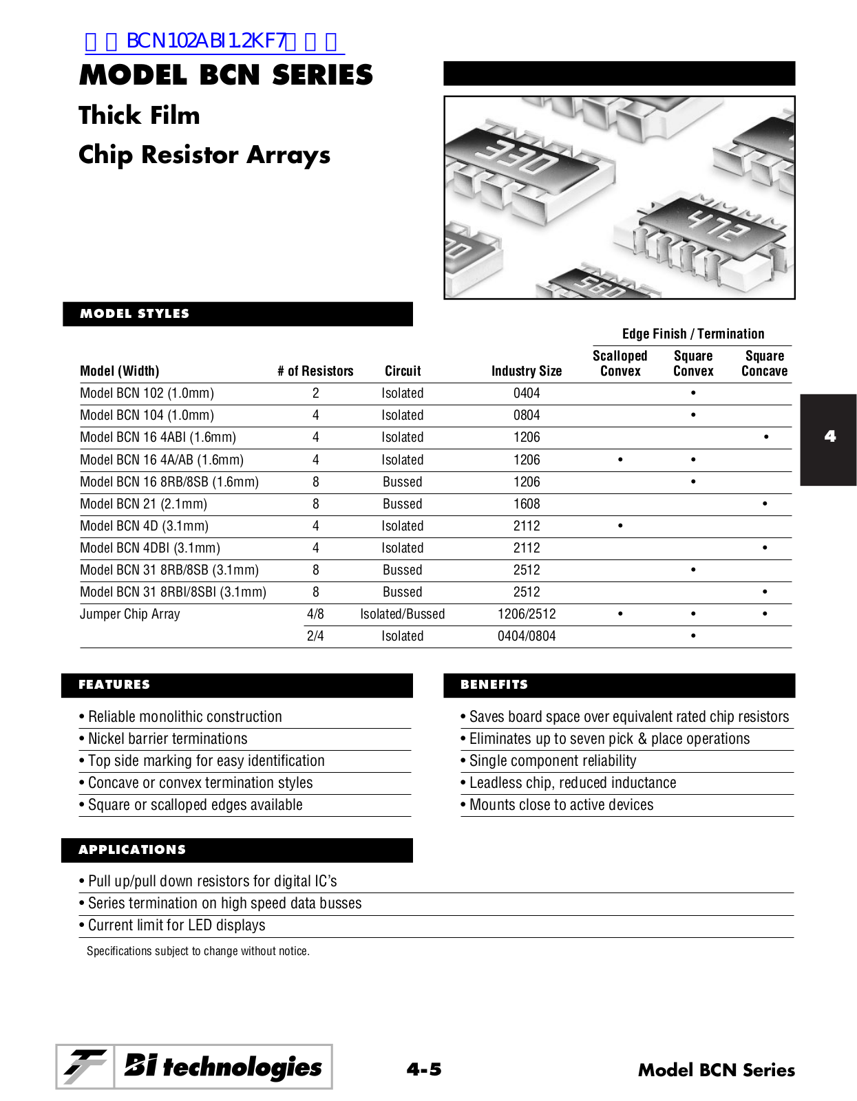 TT electronics BCN 102, BCN 104, BCN 16 4ABI, BCN 16 4A, BCN 16 4AB Technical data