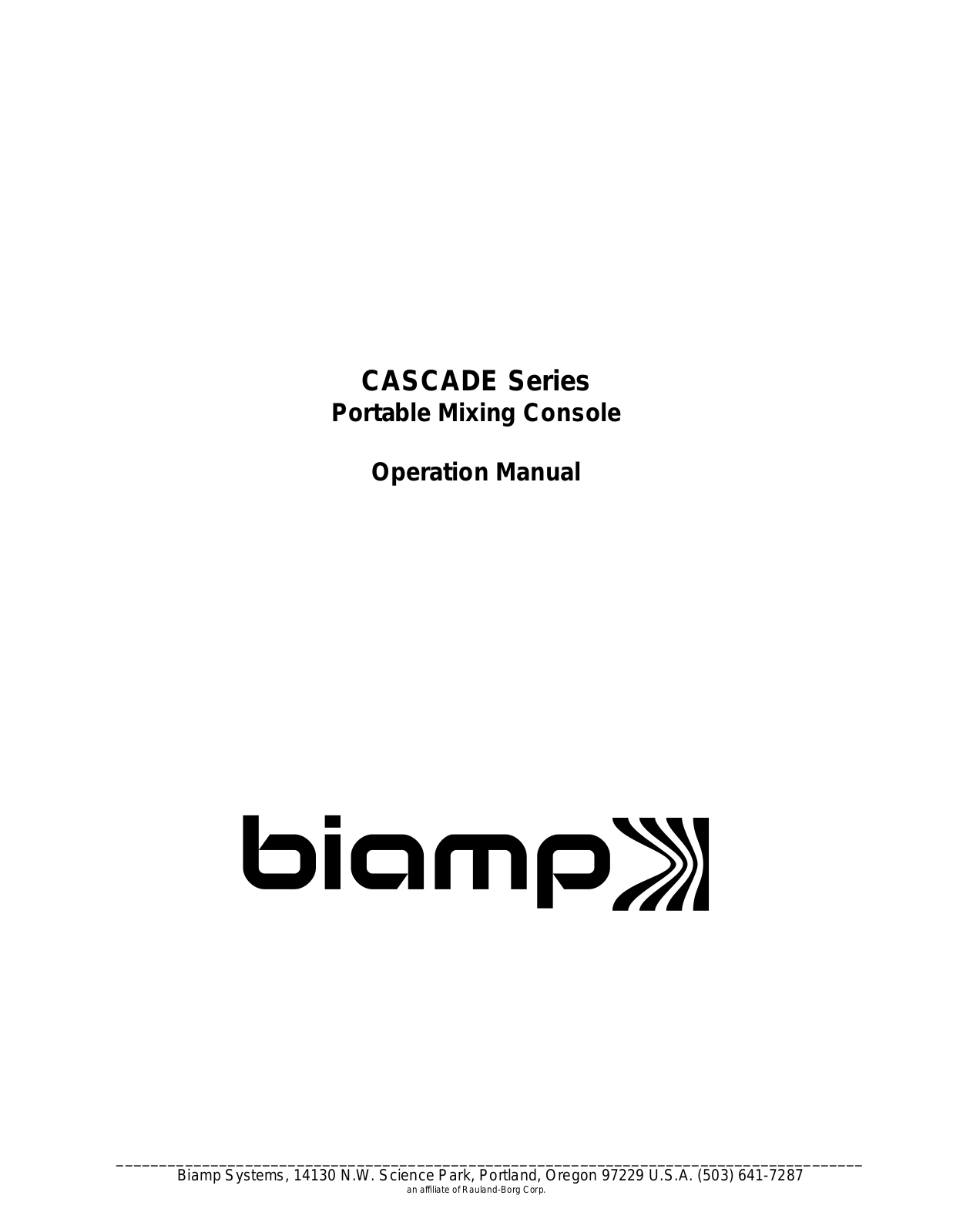 Biamp CASCADE 342 CONSOLE, CASCADE CONSOLE User Manual